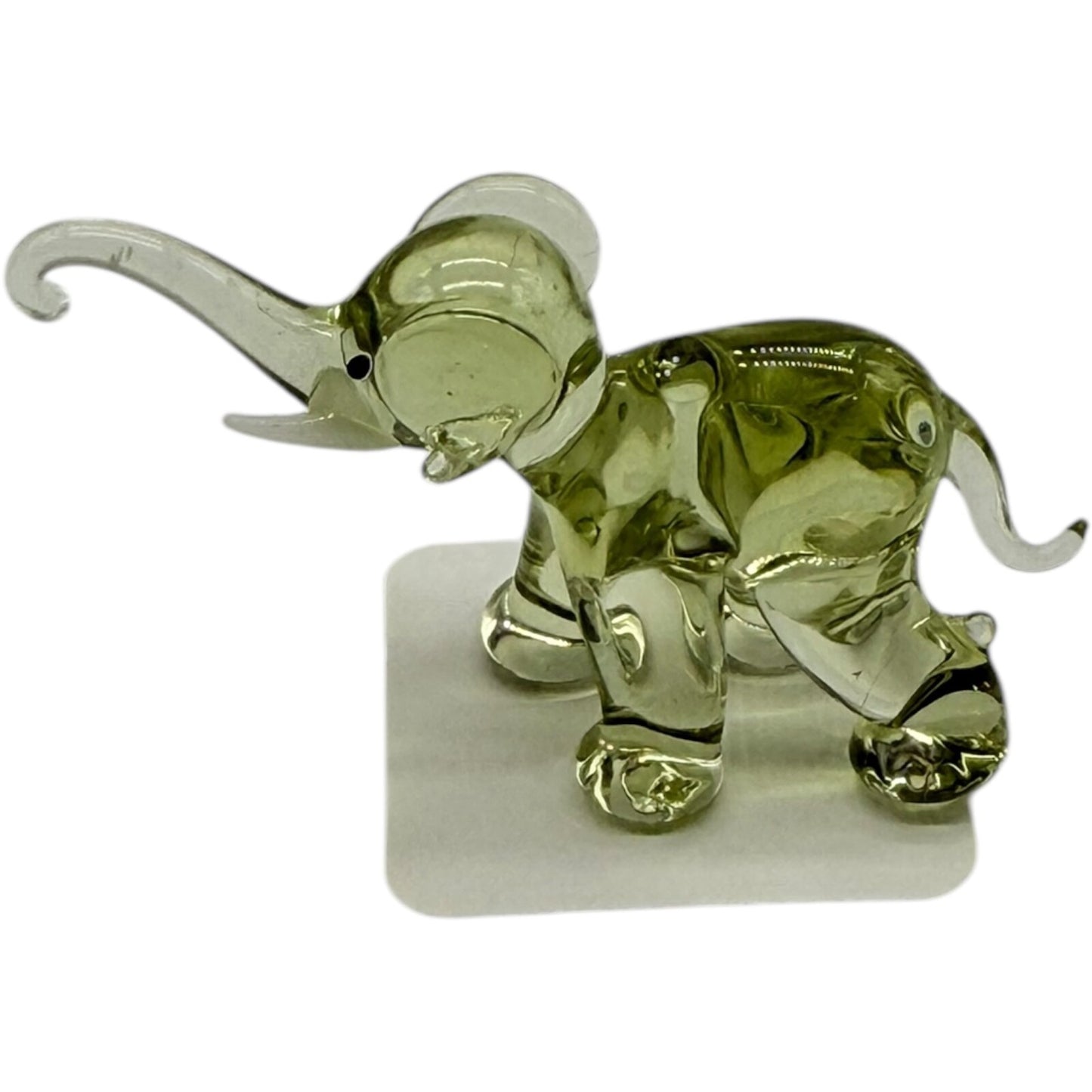 Hand Blown Glass Miniature Elephant Figurine - Lemon Yellow Trunk Up Collectible