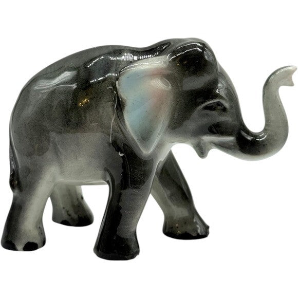 Elephant Figurine Ceramic Animal Statue Decor Gray Pink Accents 4.5"