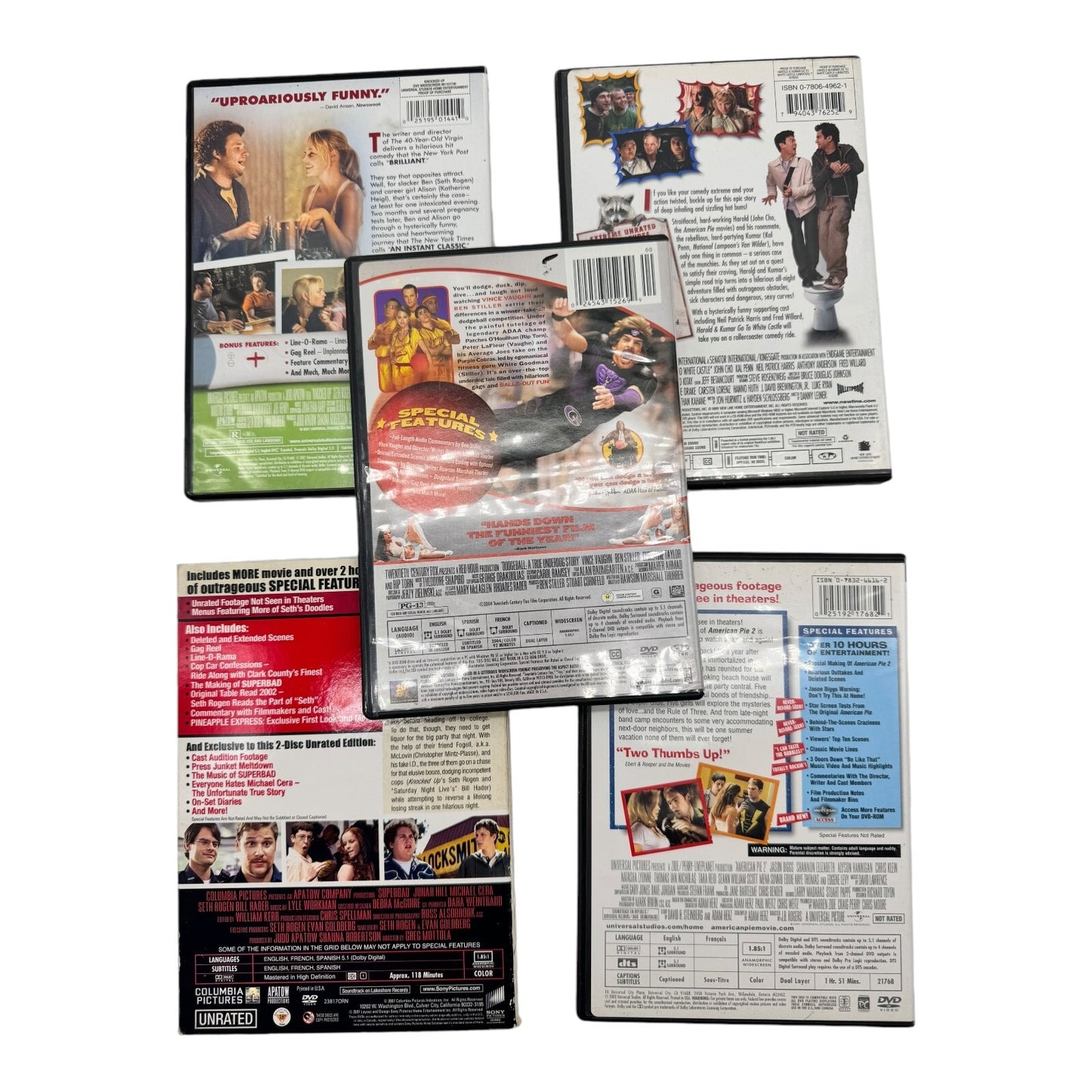 Comedy Movie Night - 5 DVD Movie Lot /Super Bad/Dodgeball/American Pie 2 & More