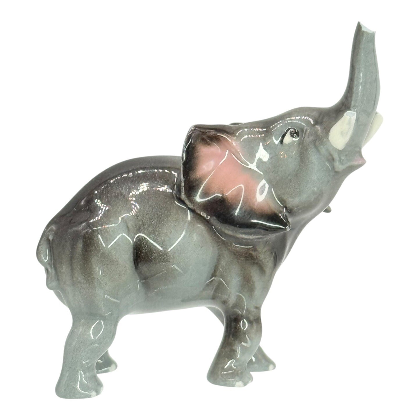 Elephant Figurine Trunk Up Ceramic Animal Statue Decor Collectible Damaged