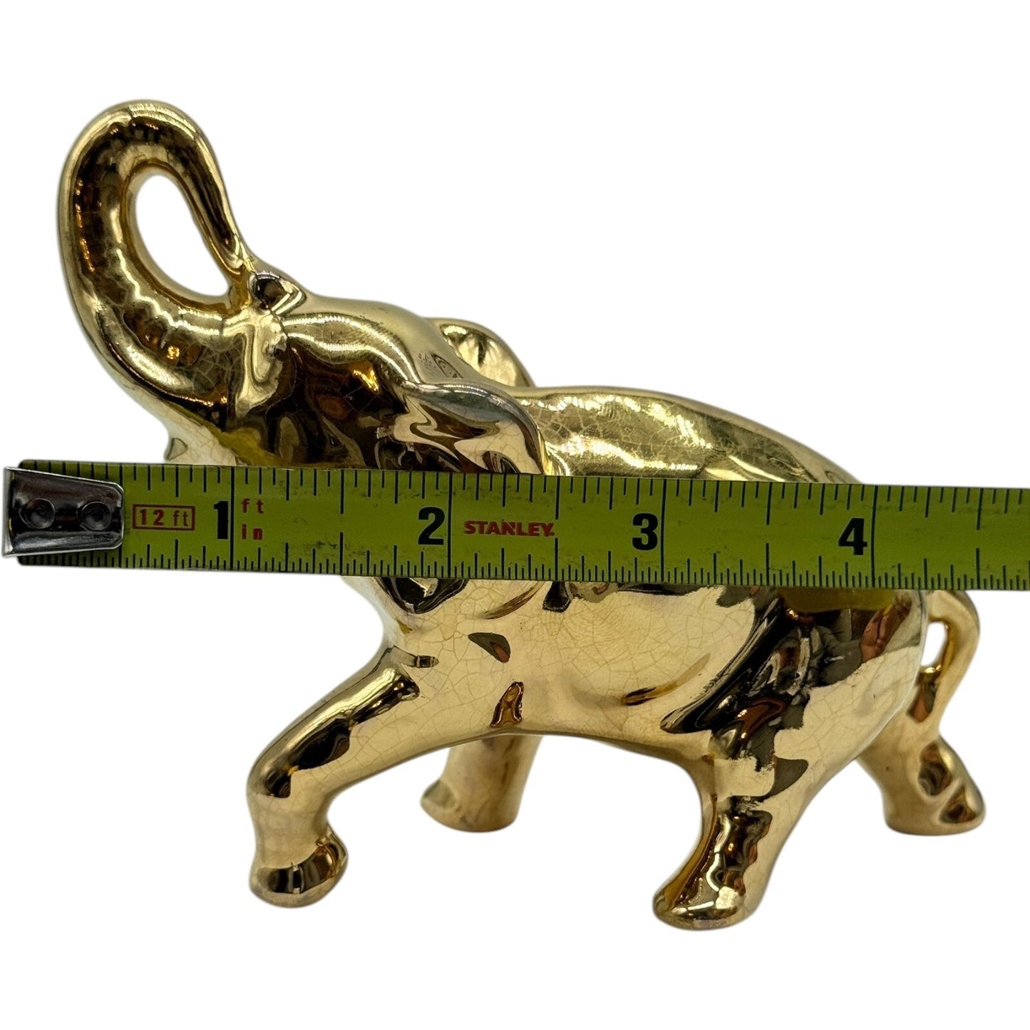 Gold Elephant Figurine Trunk Up Good Luck Decor Animal Statue