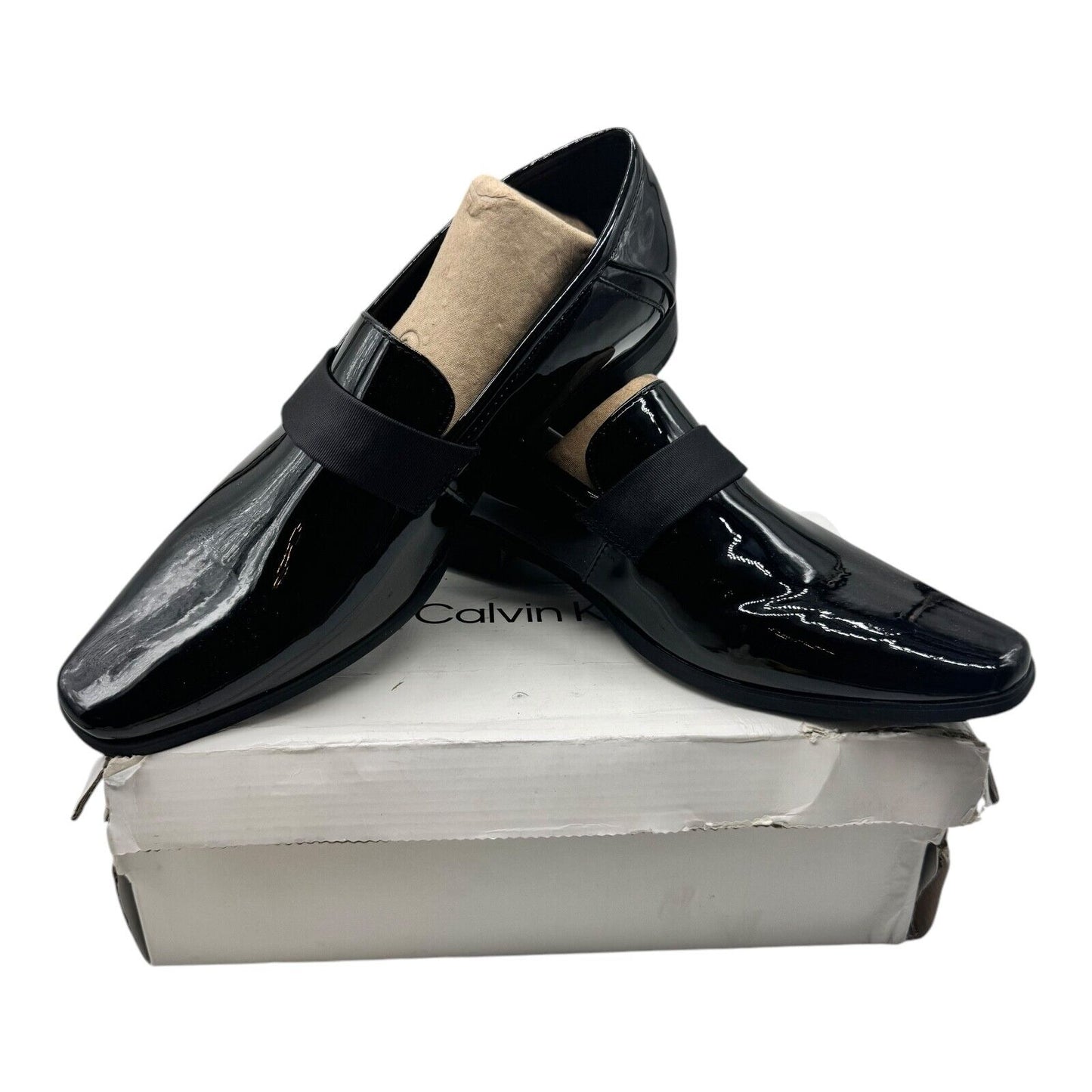 Calvin Klein Mens 10M Bernard Black Tuxedo Dress Shoes Shiny Faux