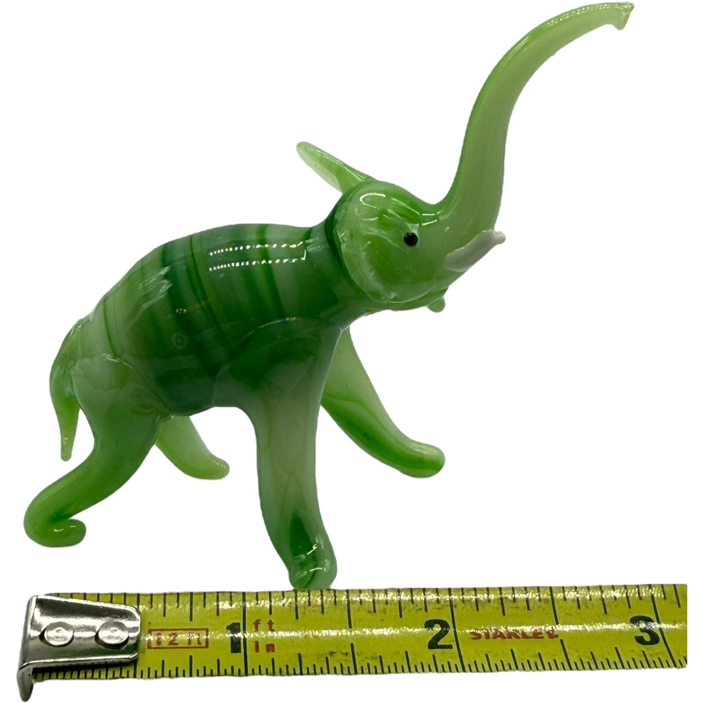Hand Blown Glass Elephant Set - Swirled Green Family of 10 Vintage Collectibles