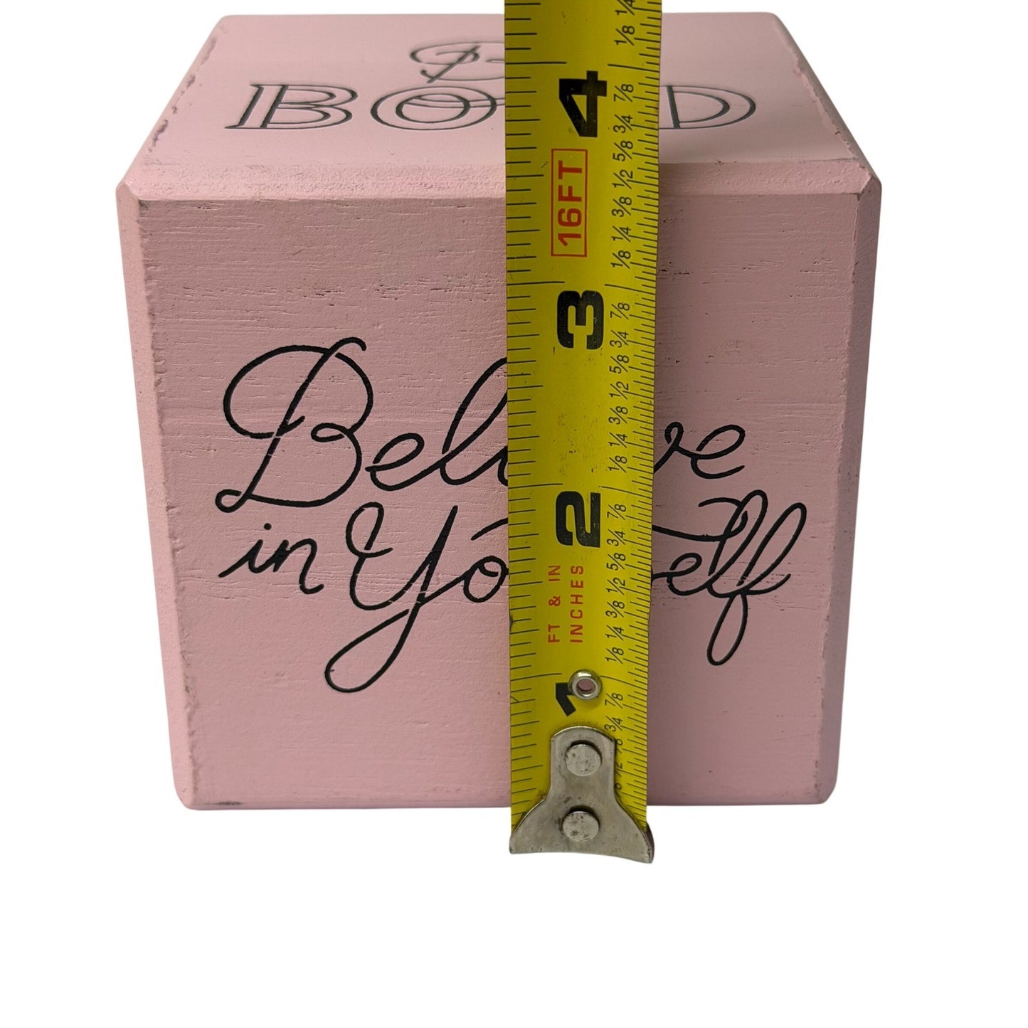 Pink Wooden Quote Block 4x4 Inspirational Desk Decor Believe in Yourself Be Bold