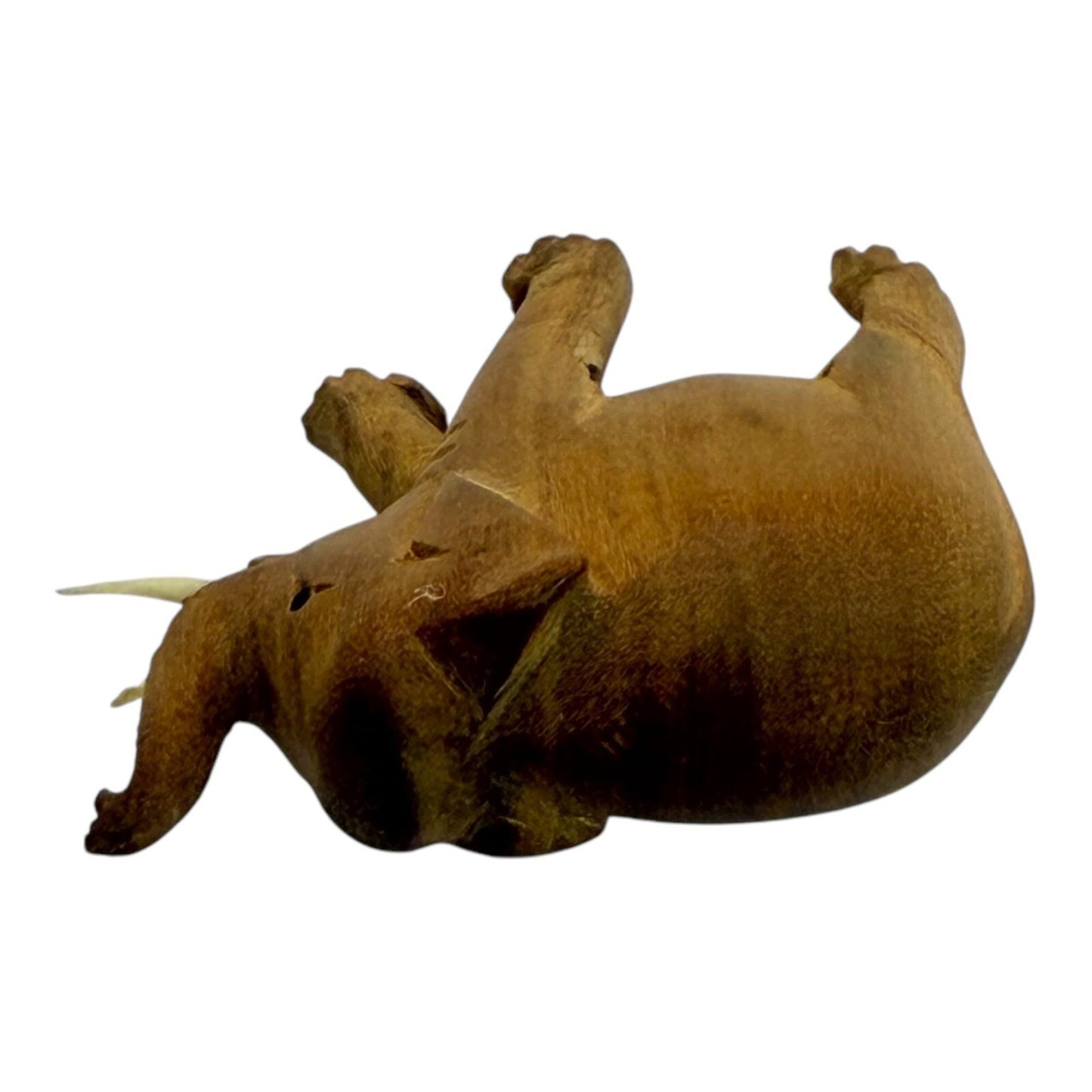 Hand Carved Wood Elephant Figurine Animal Statue Home Decor Trunk Up Small