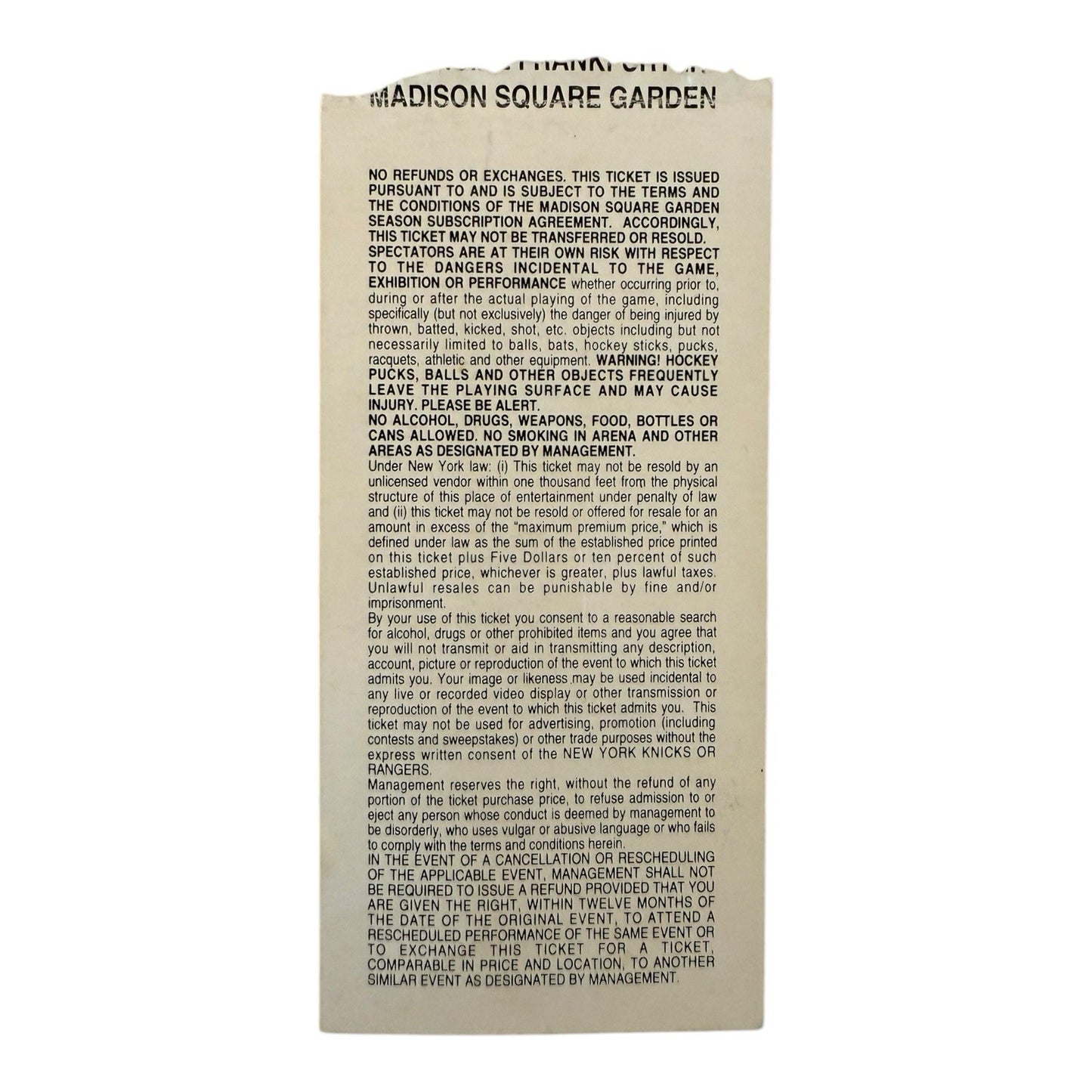 New York Rangers vs. San Jose Sharks March 21, 1992 Game Ticket Stub