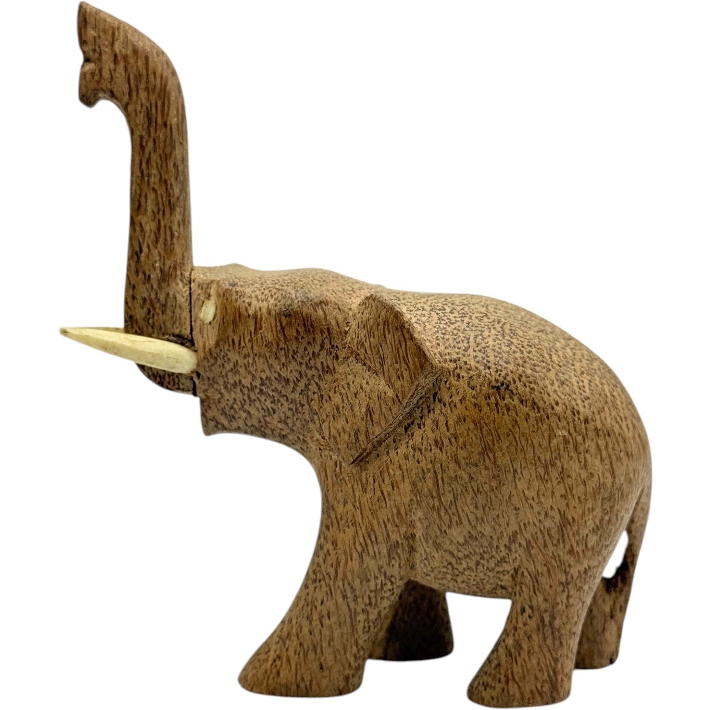Hand Carved Wooden Elephant Figurine Trunk Up Good Luck Decor Statue