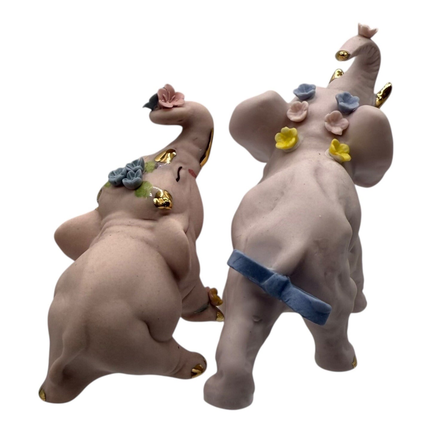 Elephant Family Walker Hagen Renaker Figurine Pink Porcelain Gold Accents