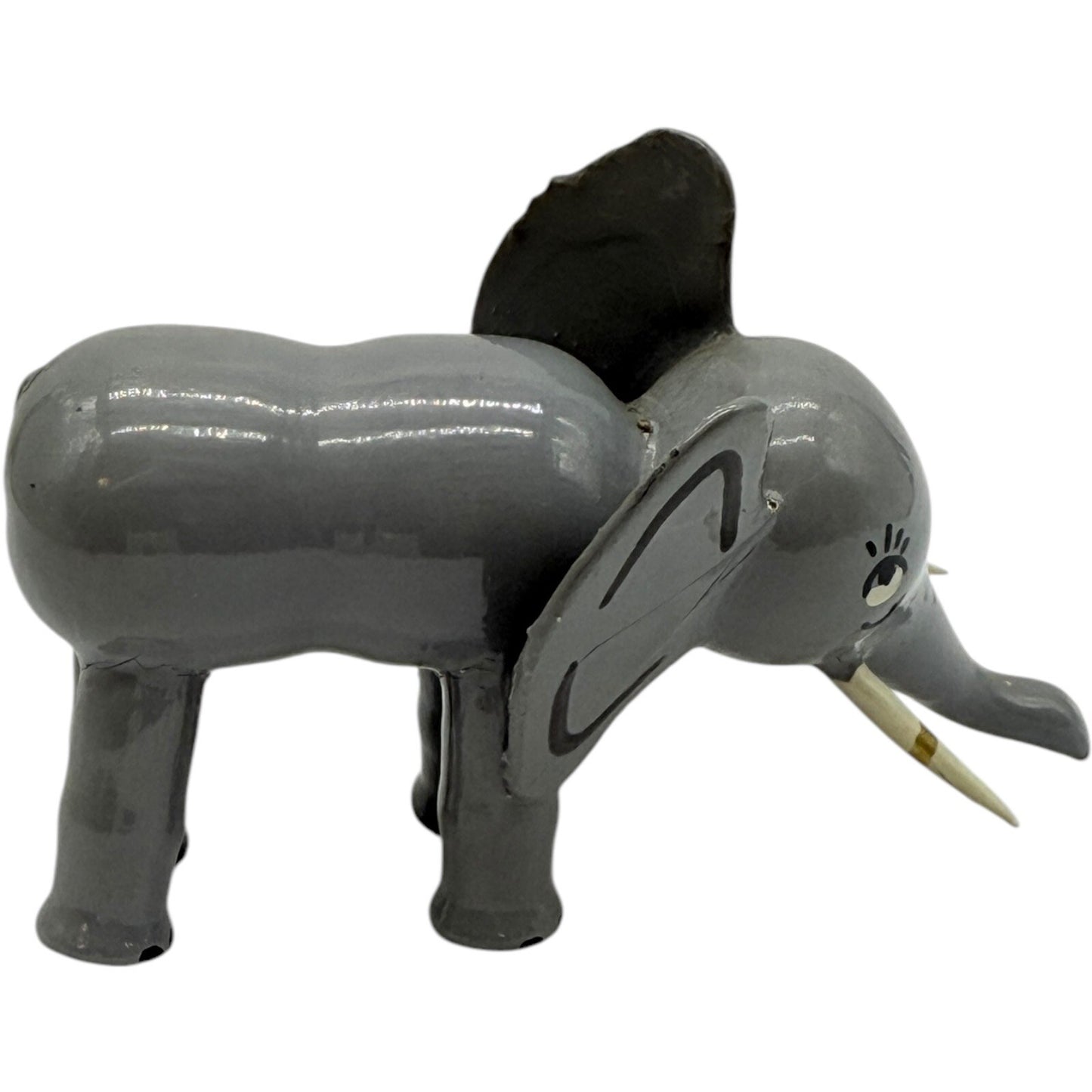 1950s Hand Painted Wooden Elephant Figurine Whimsical Decor Cute Animal Statue