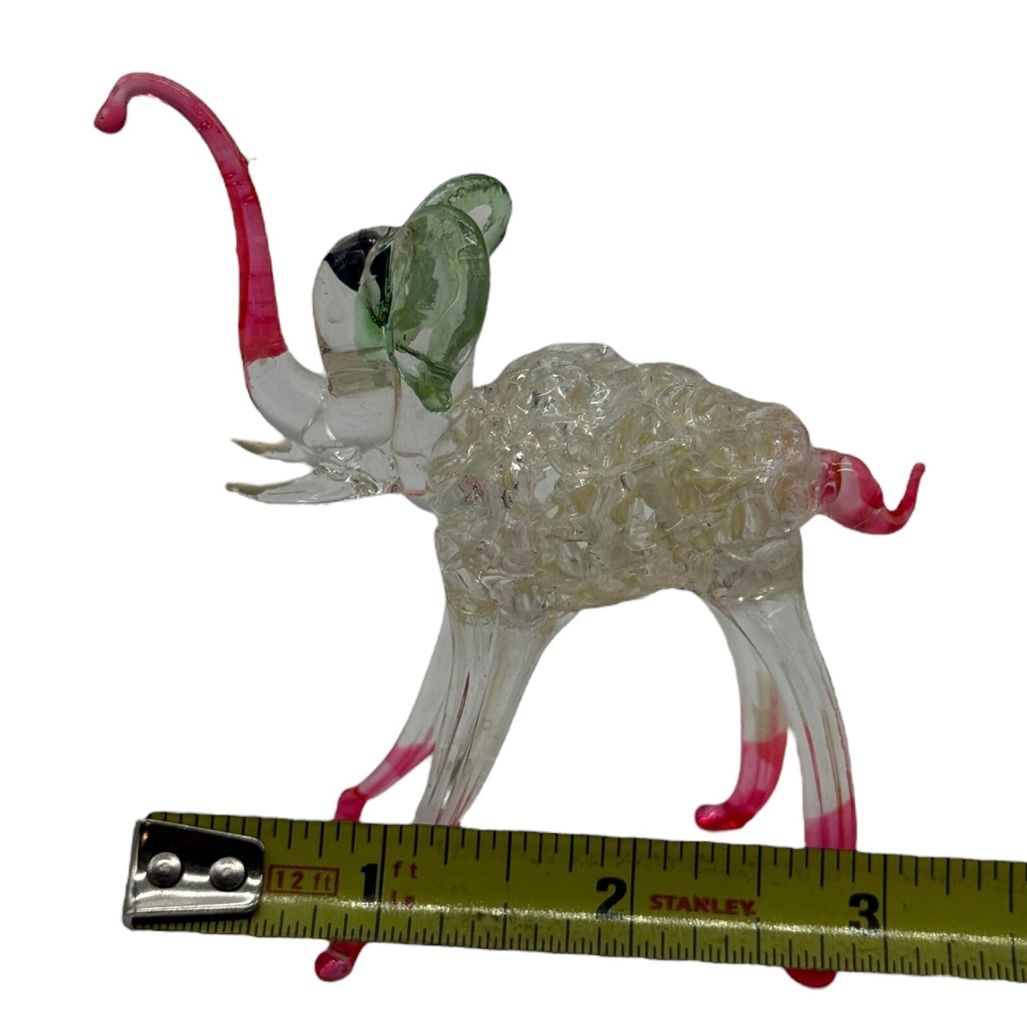 Vintage Pink Glass Elephant Figurine – Intricate Handmade Miniature