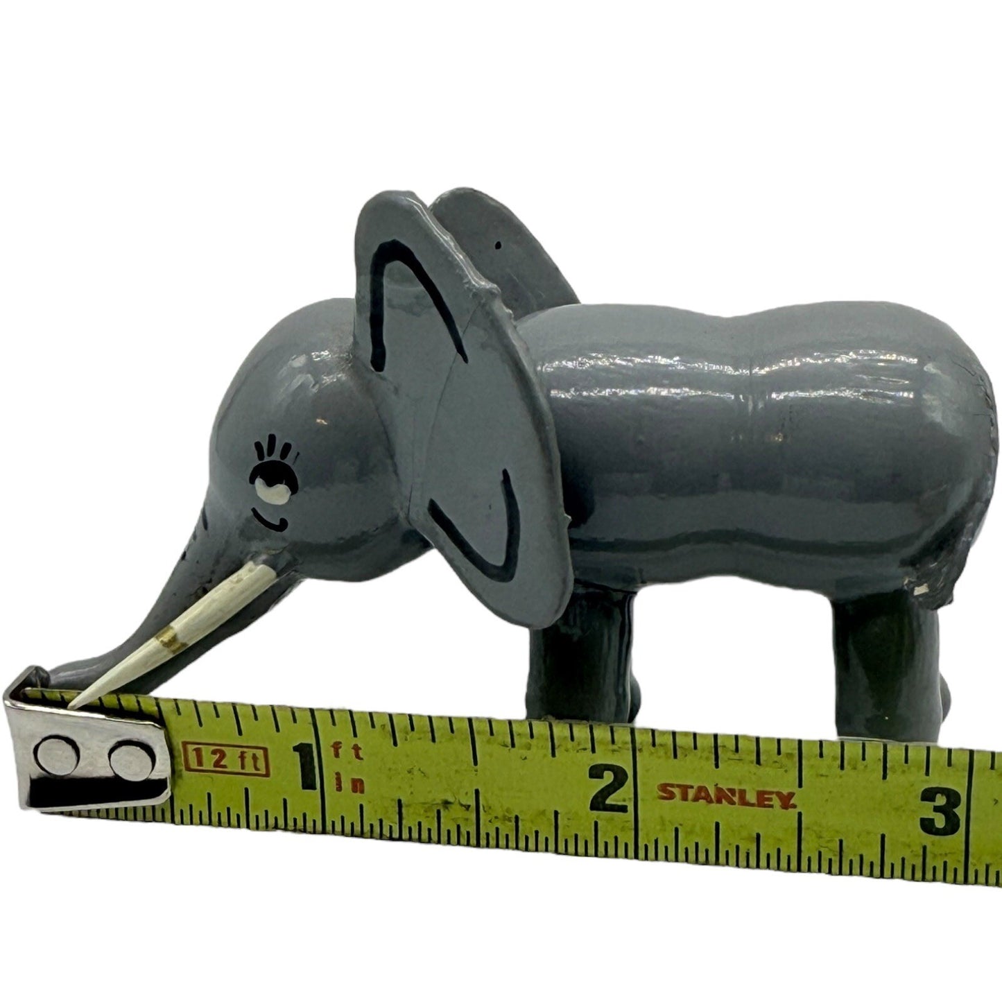 1950s Hand Painted Wooden Elephant Figurine Whimsical Decor Cute Animal Statue