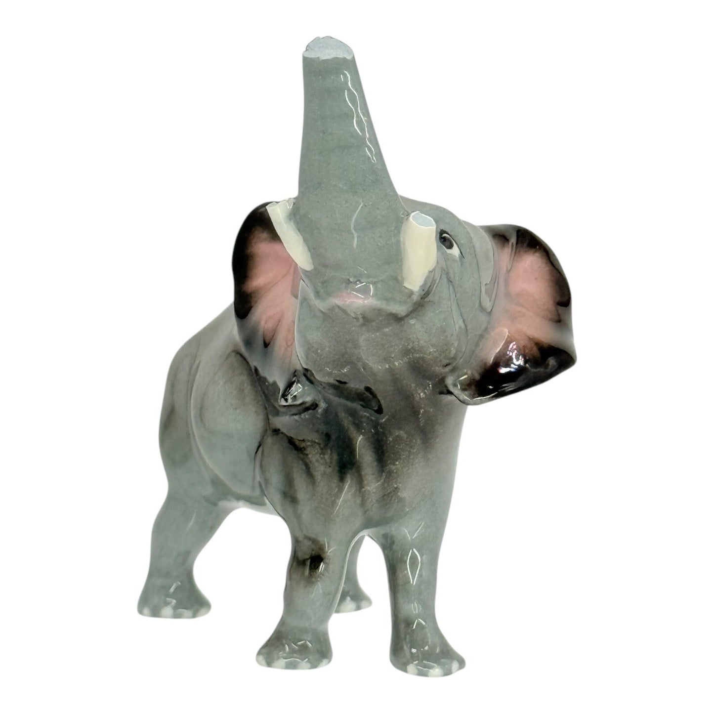 Elephant Figurine Trunk Up Ceramic Animal Statue Decor Collectible Damaged