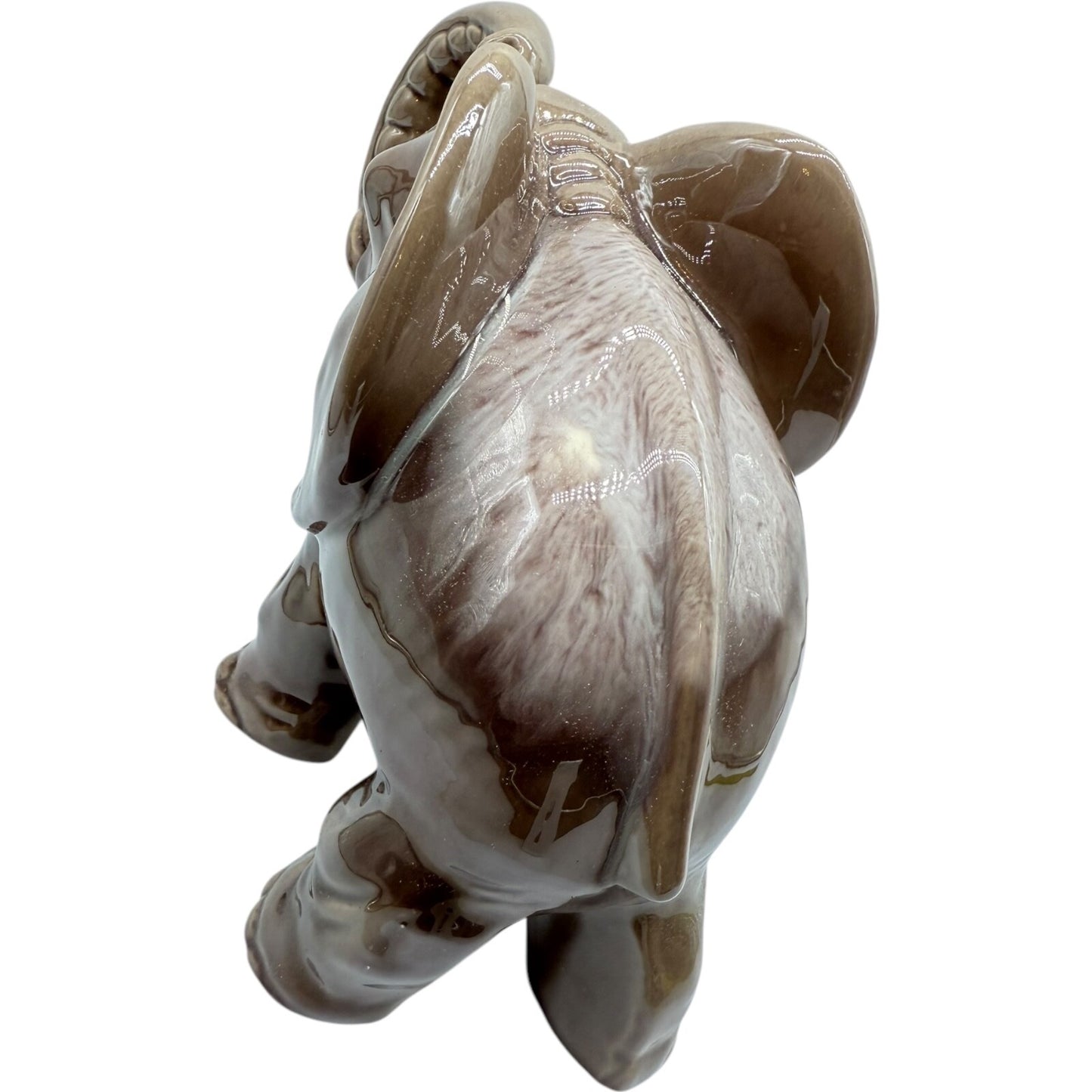 Vintage Porcelain Elephant Figurine 7" Japan | Trunk Up Good Luck | Gray/Brown