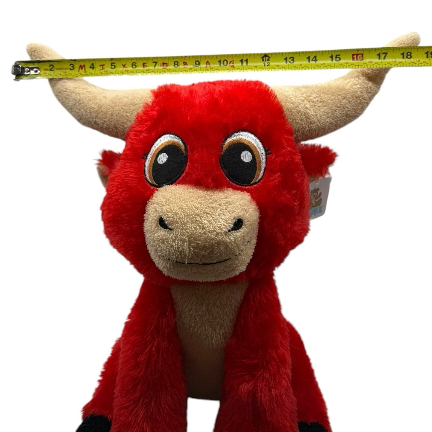 Goffa Large Red Bull Plush Ferdinand Stuffed Animal with Horns – 18" Wide