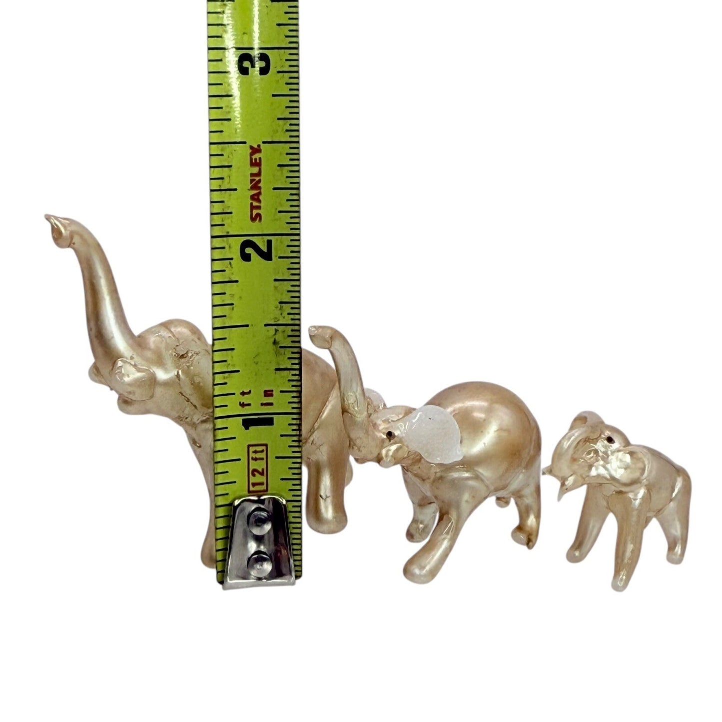 Glass Elephant Figurines Family Set of 3 Gold Home Decor Shelf Display