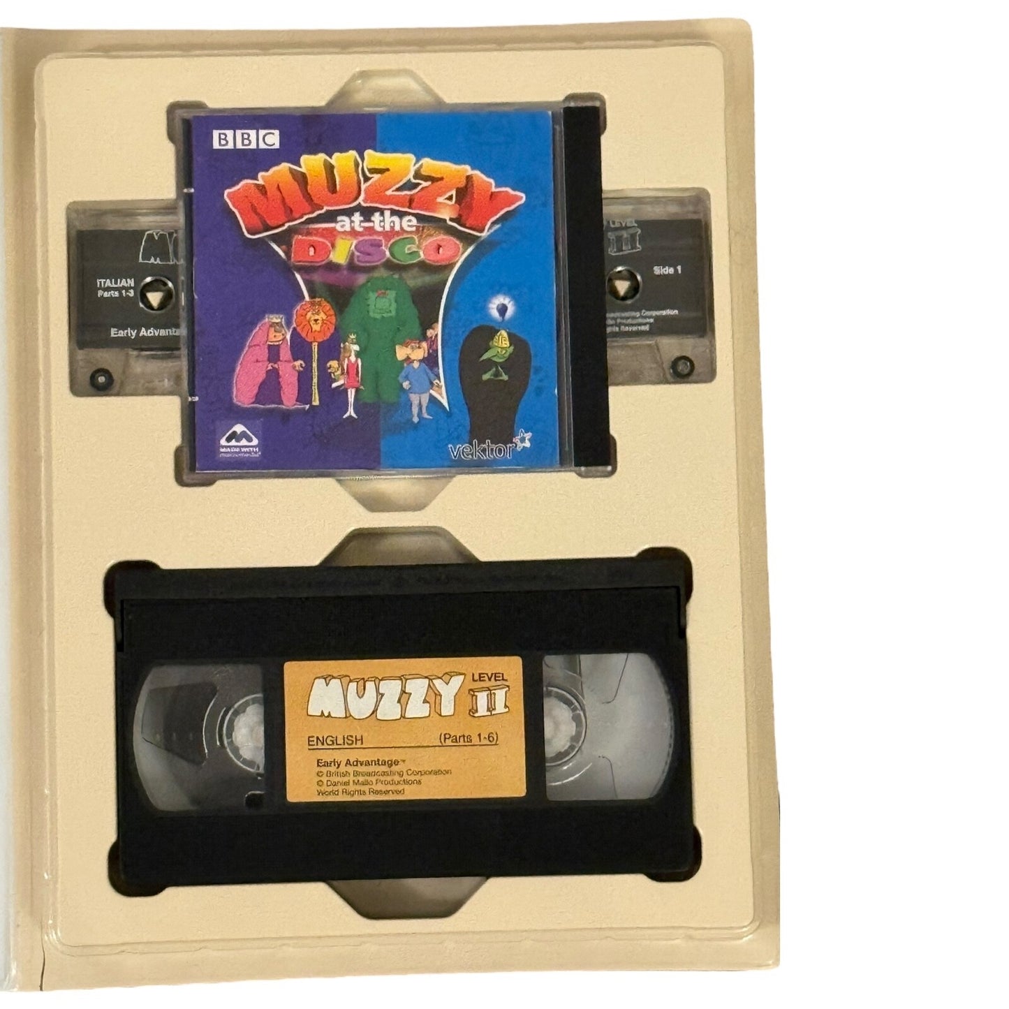BBC Muzzy Italian Language Course Set – 4 VHS, Cassettes, Workbooks, CD Vintage