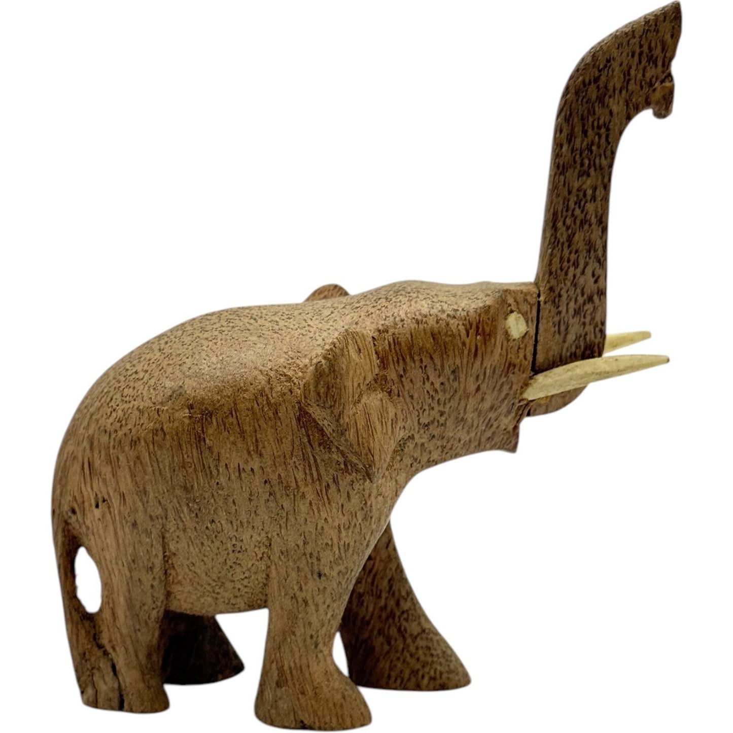 Hand Carved Wooden Elephant Figurine Trunk Up Good Luck Decor Statue