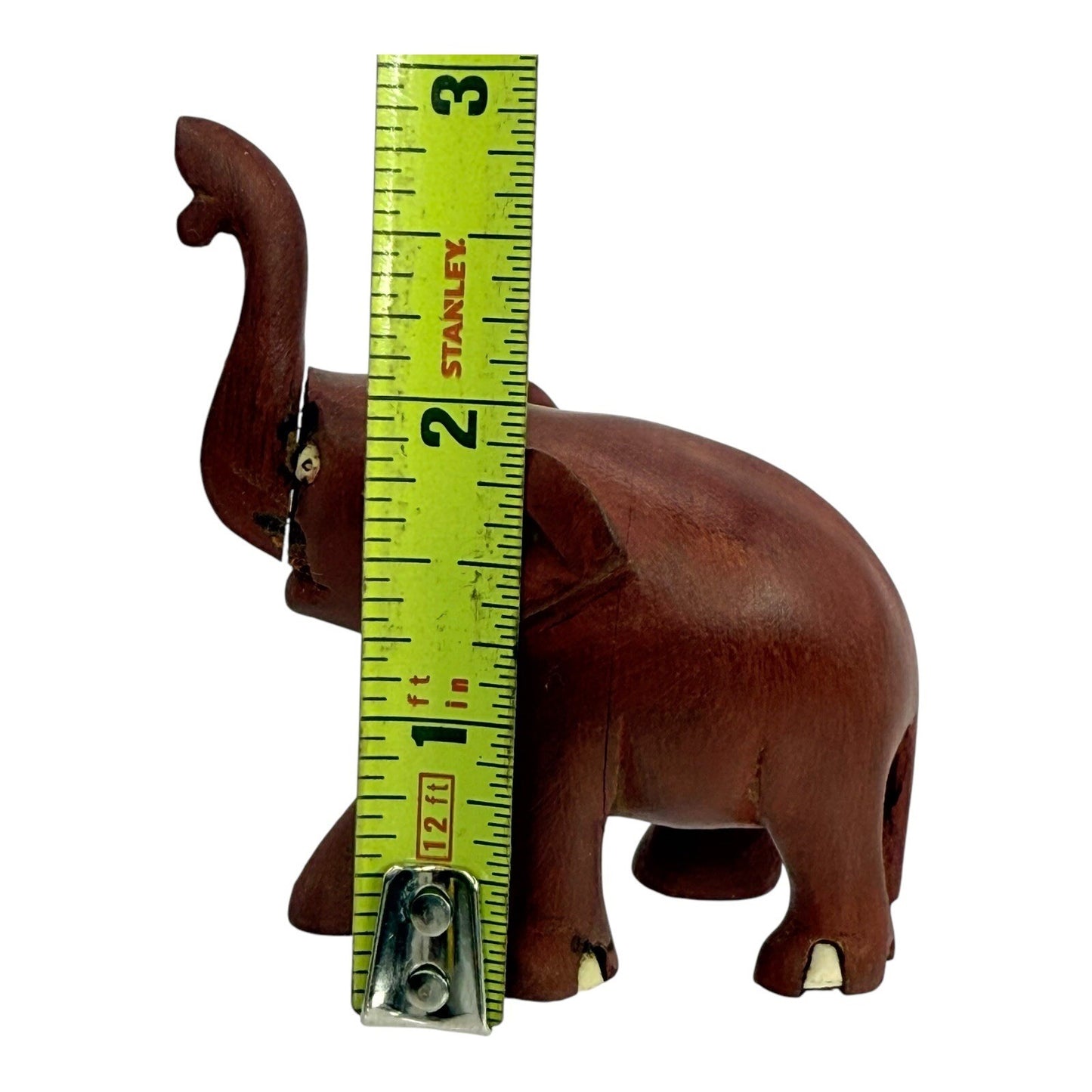 Hand Carved Wooden Elephant Figurine Trunk Up Good Luck Charm Decor Small