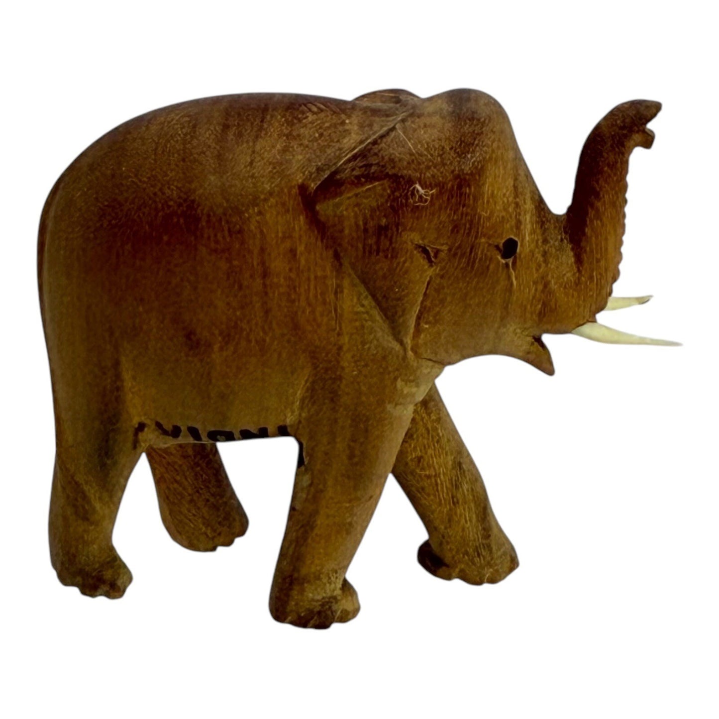 Hand Carved Wood Elephant Figurine Animal Statue Home Decor Trunk Up Small