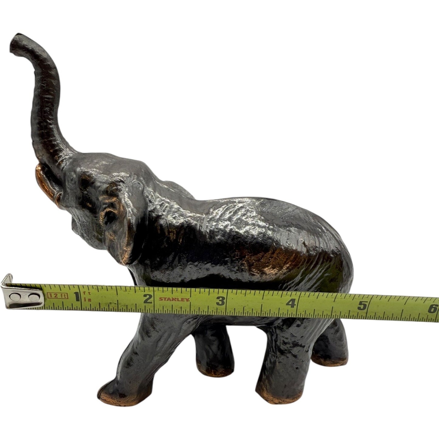 Cast Iron Elephant Figurine Statue Trunk Up Good Luck Decor Animal Sculpture