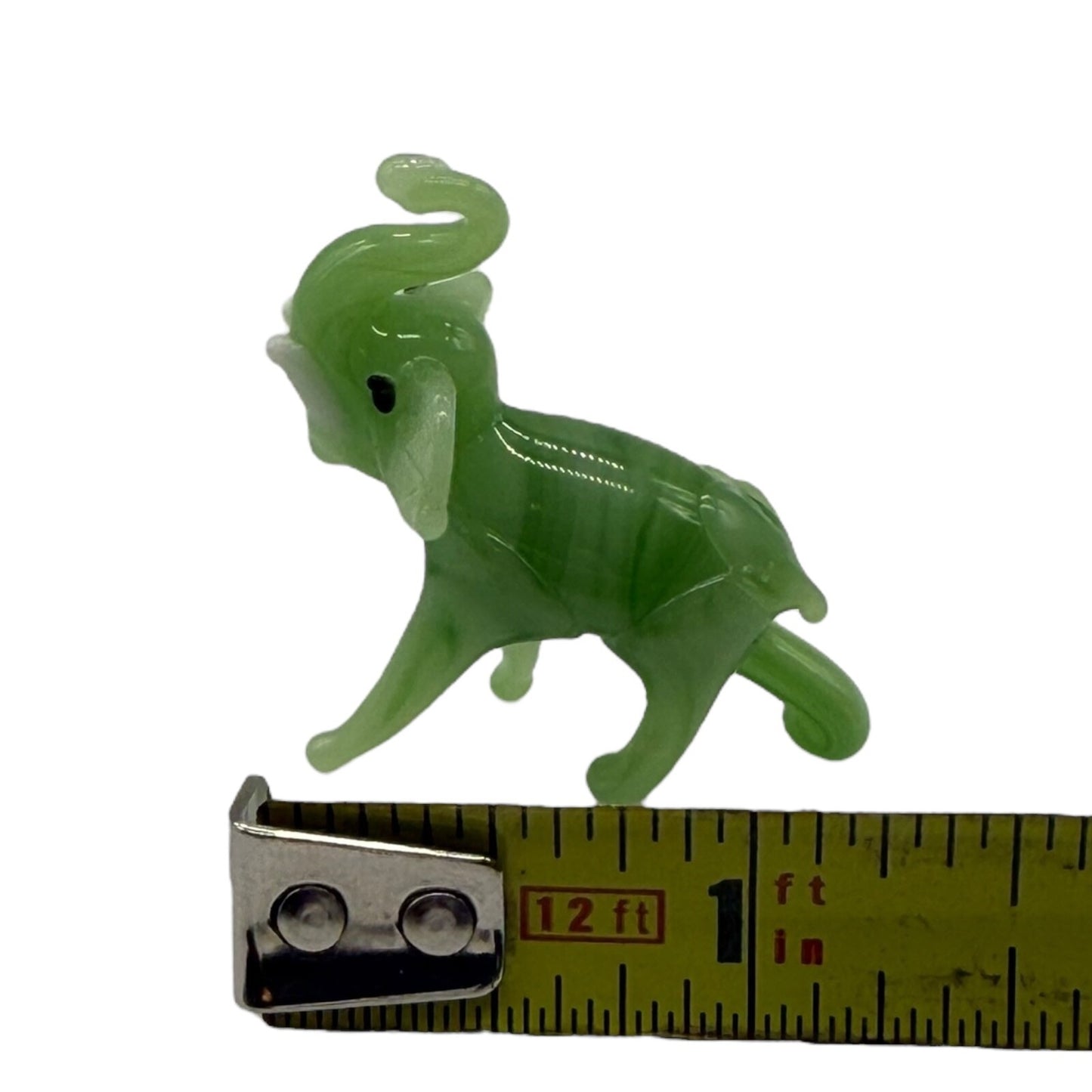 Hand Blown Glass Elephant Set - Swirled Green Family of 10 Vintage Collectibles