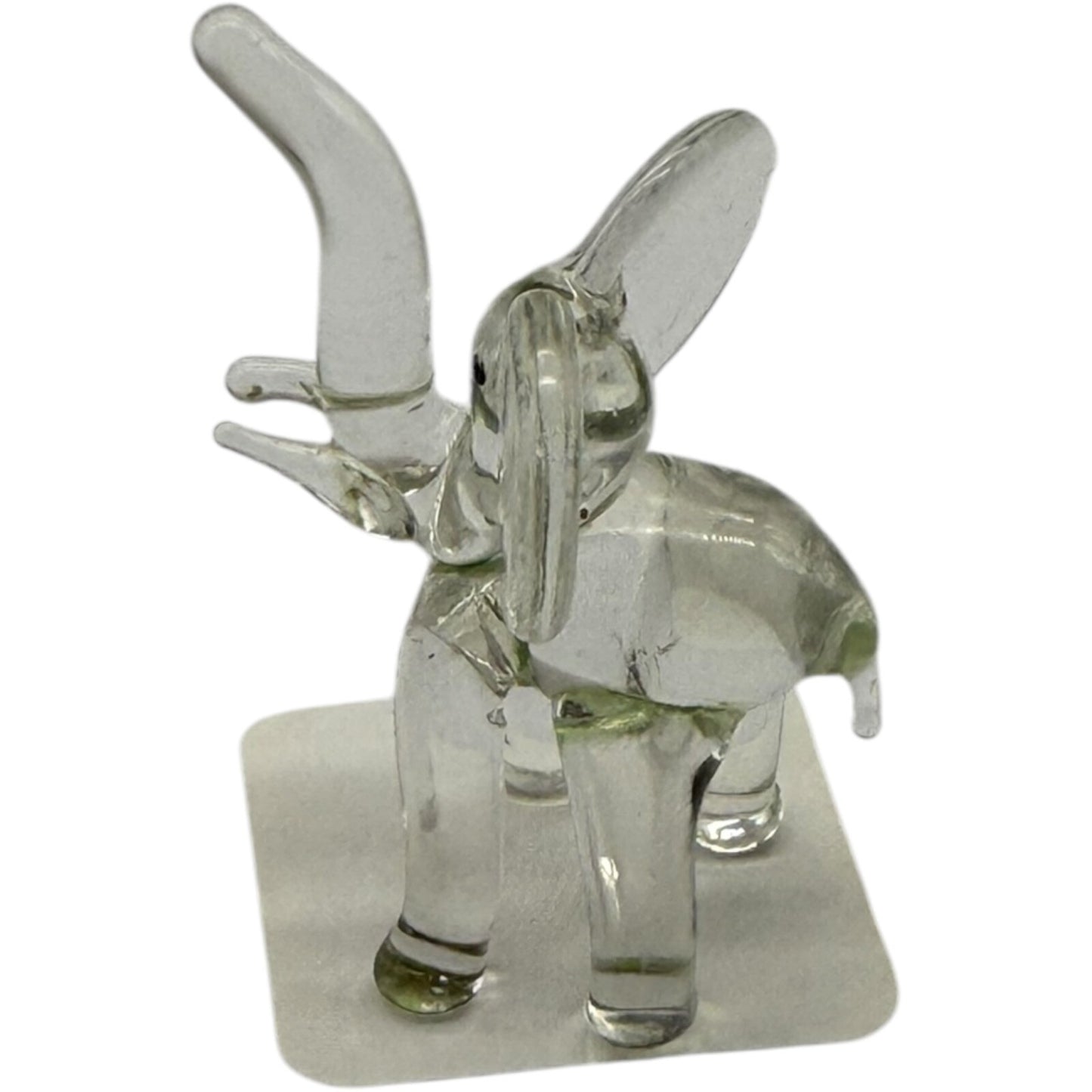 Hand Blown Glass Elephant Figurine - Miniature Collectible, Clear, Trunk Up