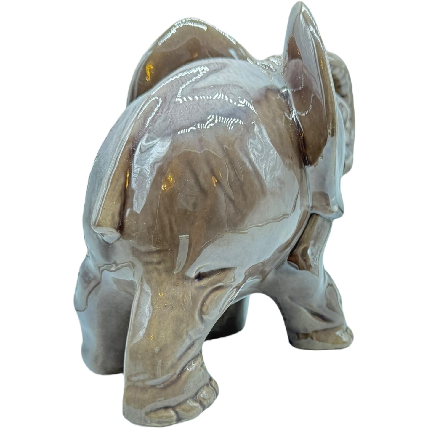 Vintage Porcelain Elephant Figurine 7" Japan | Trunk Up Good Luck | Gray/Brown