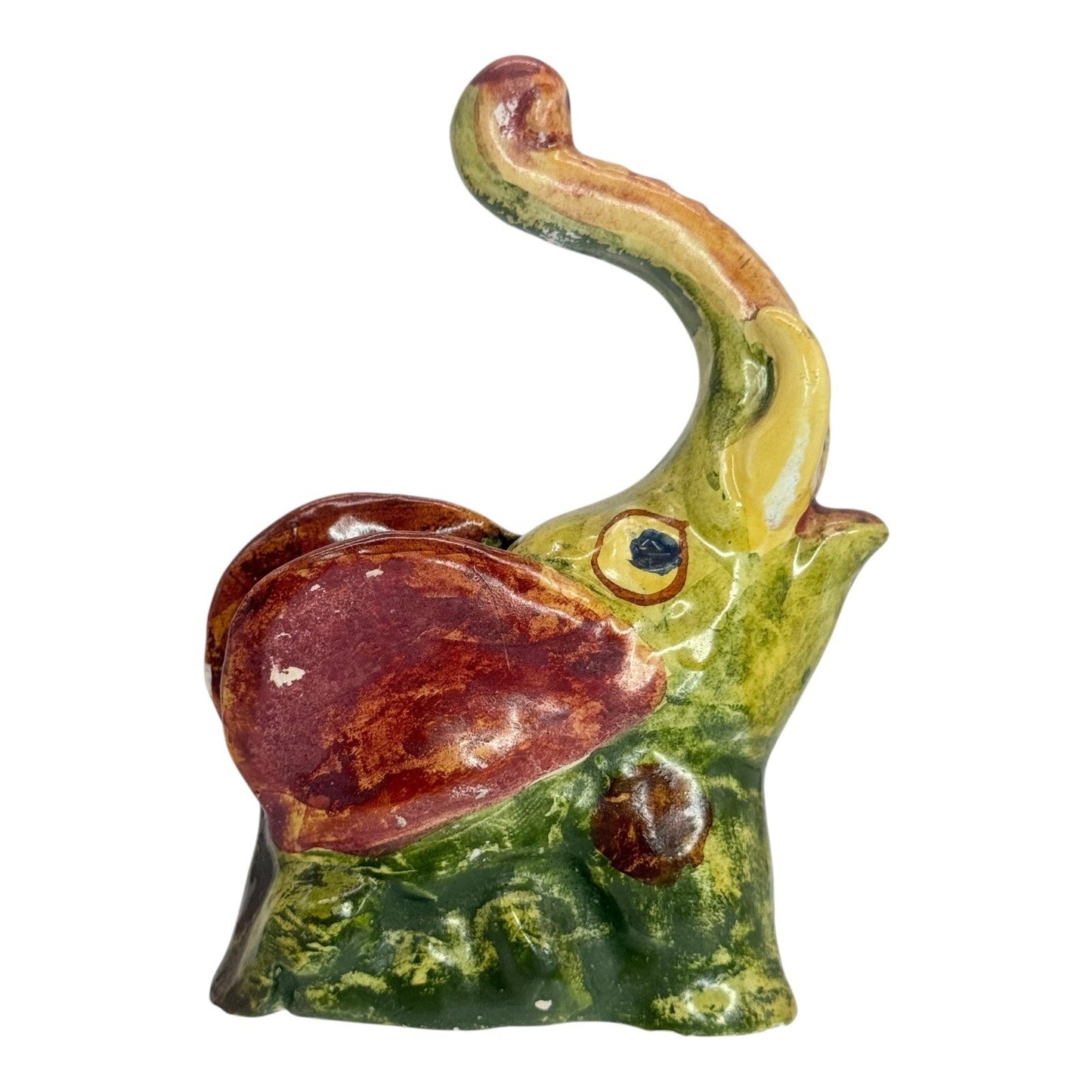 Elephant Colorful Figurine Whimsical Trunk Up Ceramic Decor Accent Piece