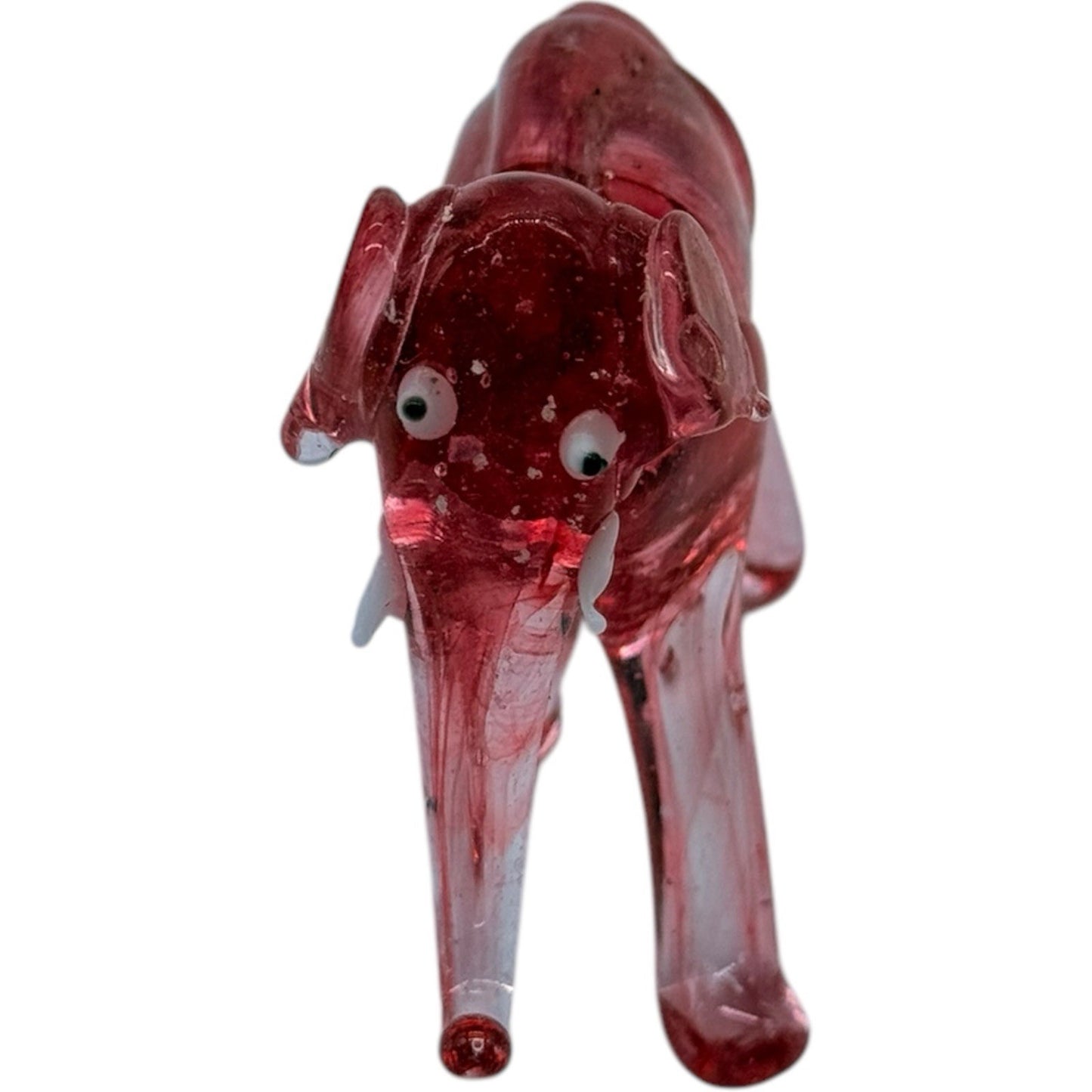 Vintage Hand Blown Clear Glass Pink Elephant Figurine - Made in Japan