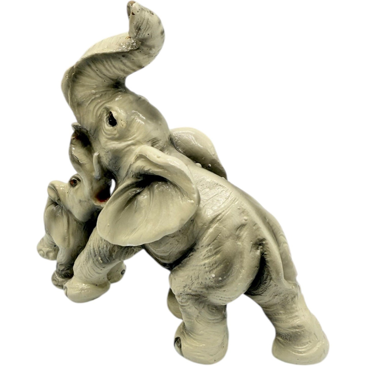 Elephant Figurine Statue Mother and Baby Trunk Up Good Luck Decor