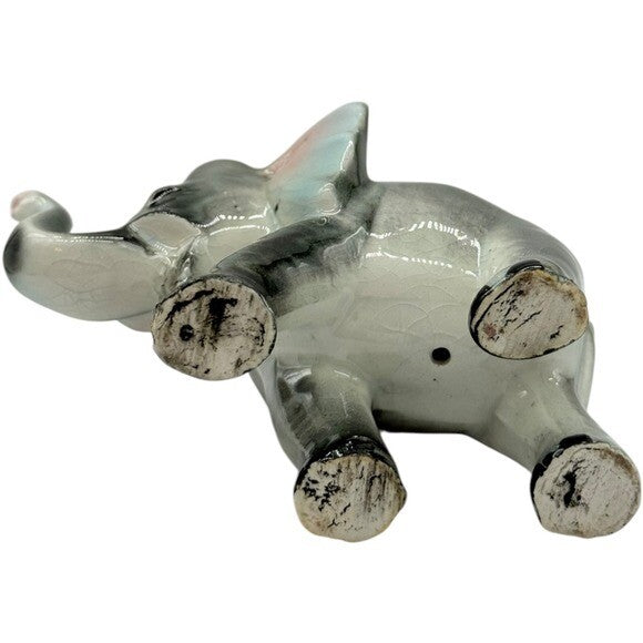 Elephant Figurine Ceramic Animal Statue Decor Gray Pink Accents 4.5"