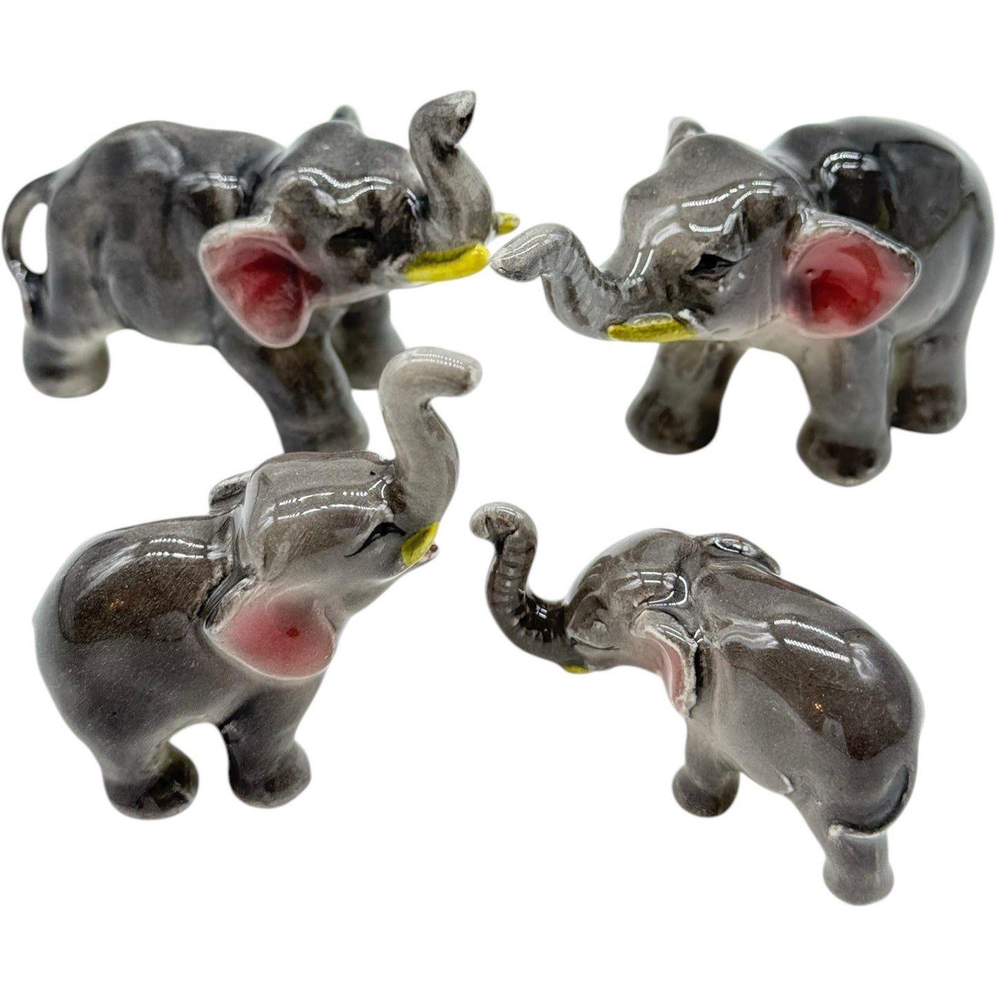 4 Vintage Ceramic Elephant Figurines - Porcelain Family Set - Made in Japan