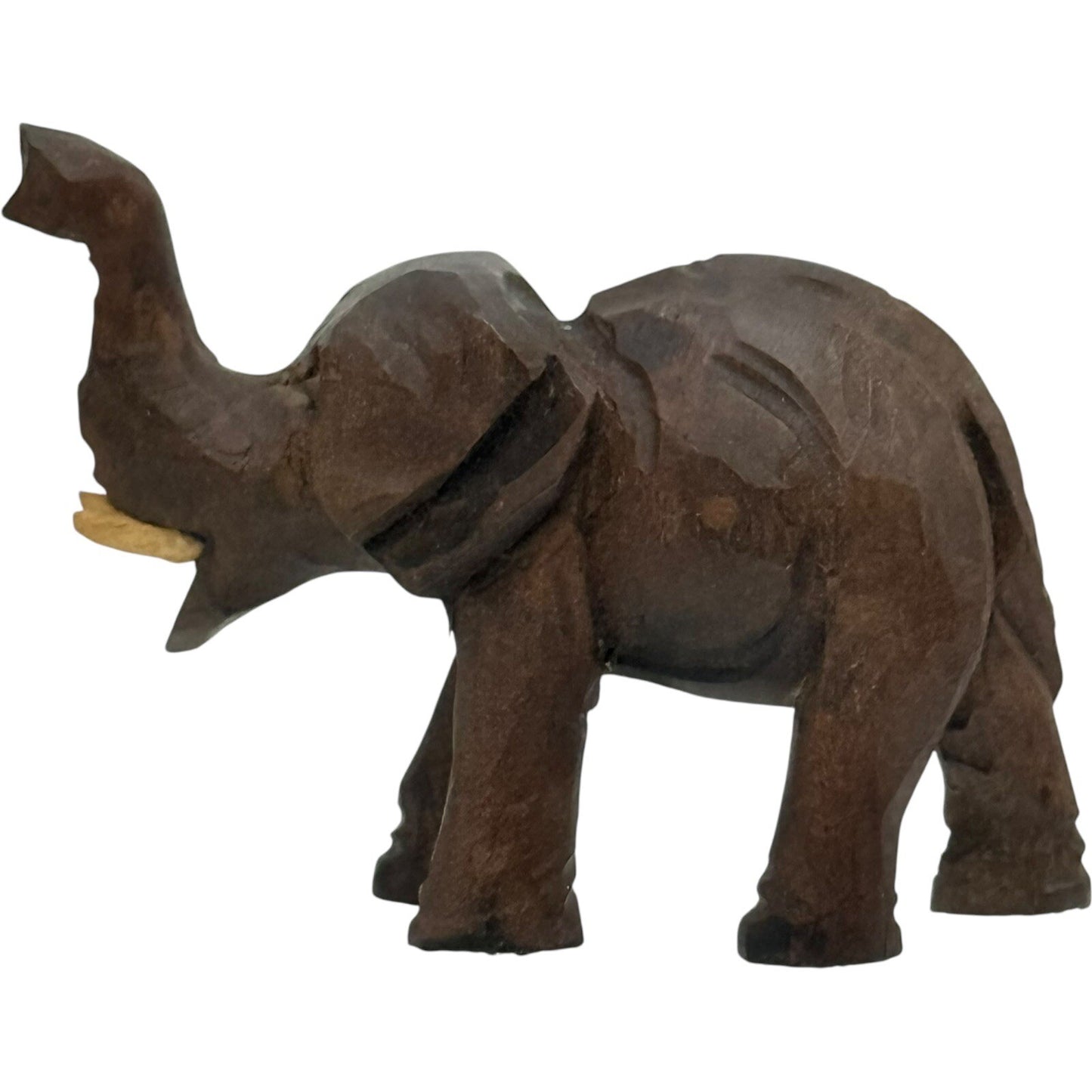 Hand Carved Wood Elephant Figurine Trunk Up Good Luck Decor Statue