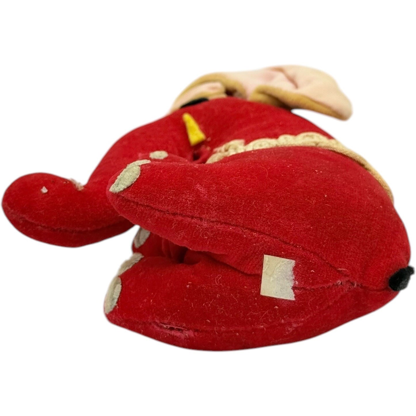 Vintage Red Elephant Plush Toy Stuffed Animal with Bonnet & Lace Trim