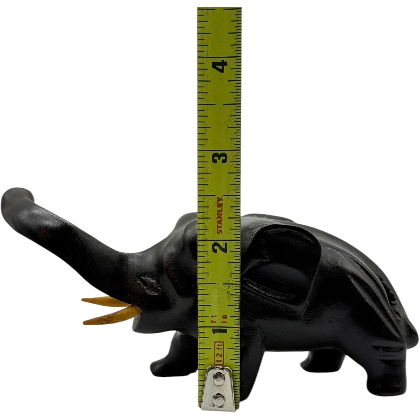 Wooden Elephant Figurine Hand Carved Trunk Up Good Luck Decor Statue