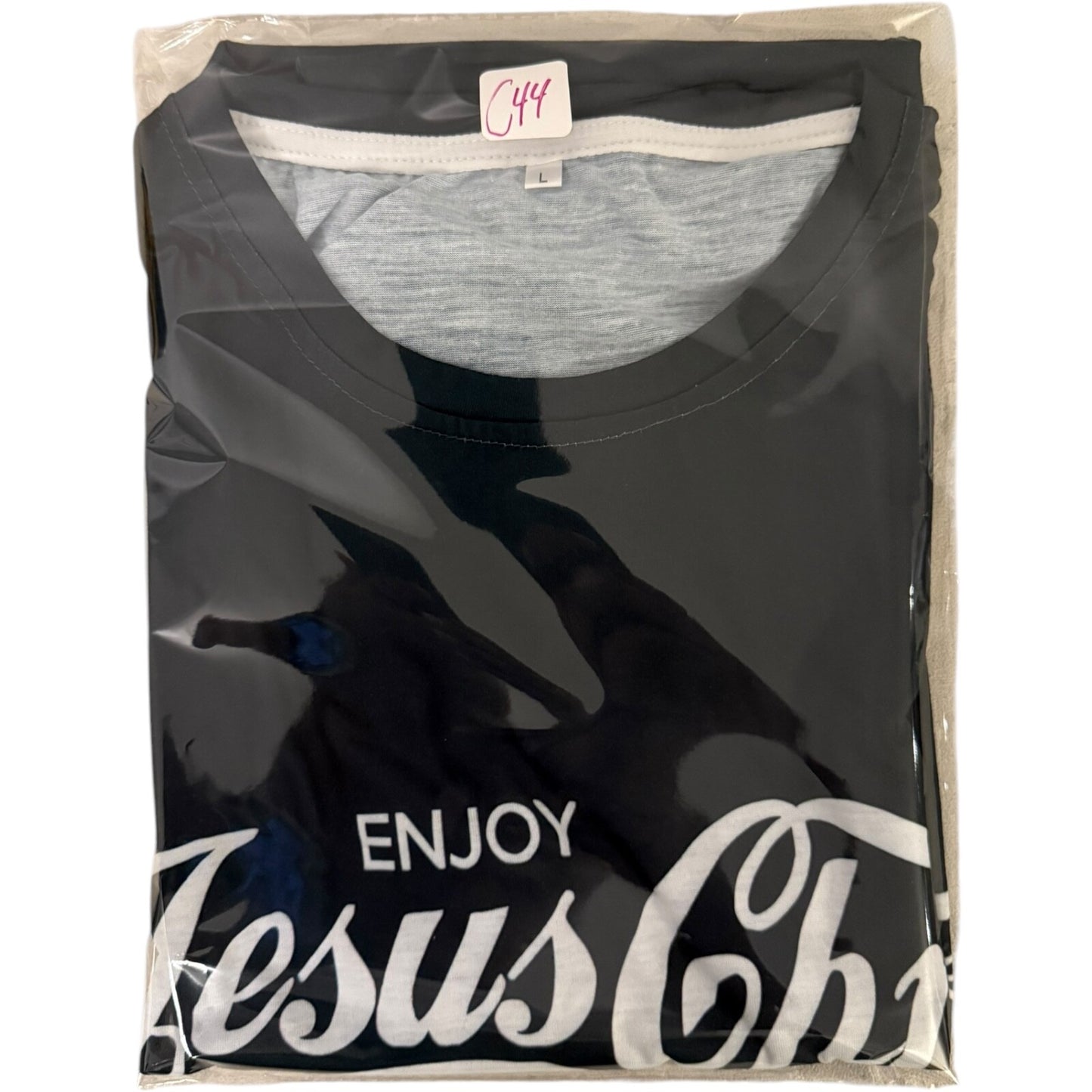 Enjoy Jesus Christ Graphic T-Shirt Adult Large Thou Shalt Never Thirst Navy Blue