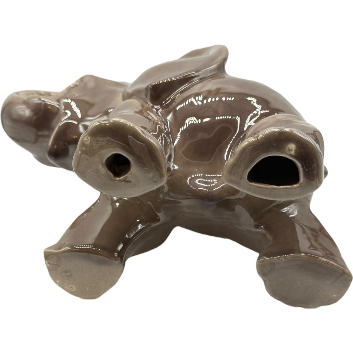 Vintage Porcelain Elephant Figurine 7" Japan | Trunk Up Good Luck | Gray/Brown