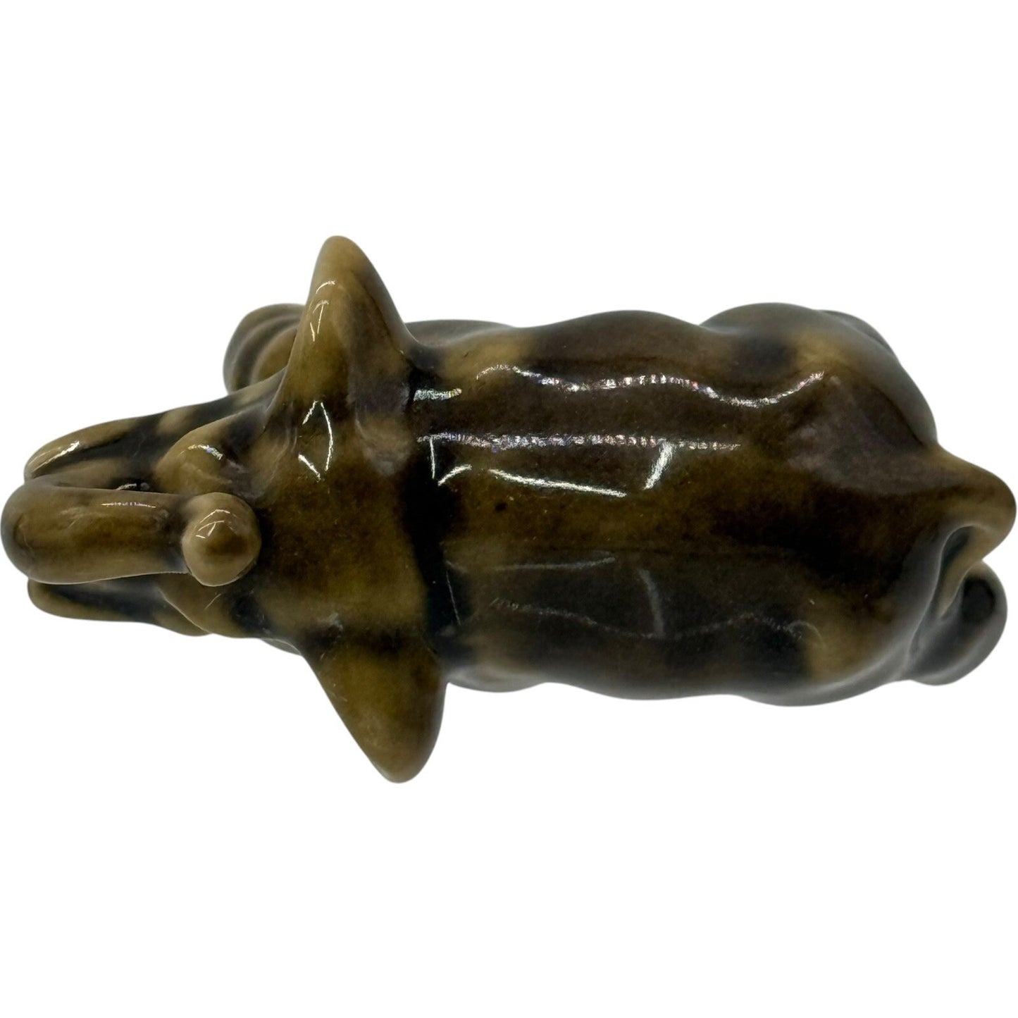 Elephant Figurine Ceramic Animal Statue Decor Shelf Sitter Brown Glazed Small