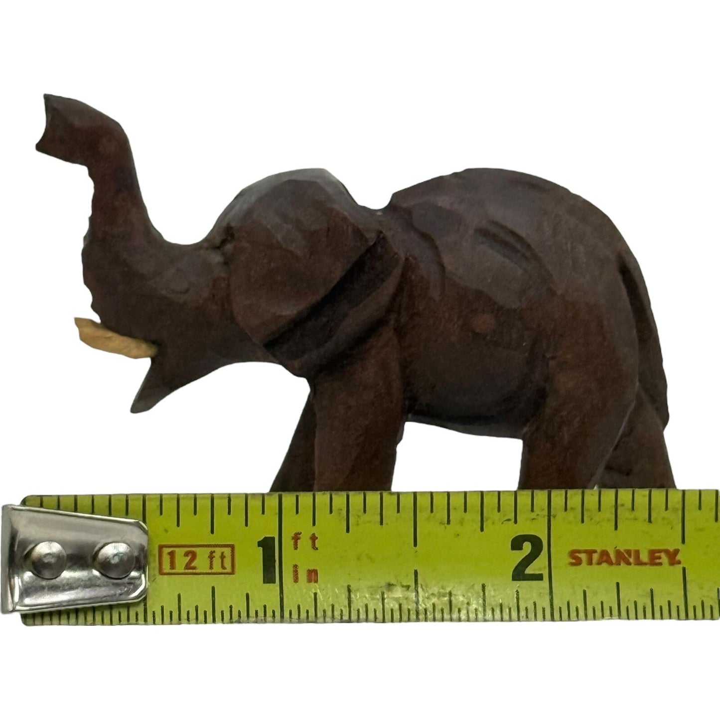 Hand Carved Wood Elephant Figurine Trunk Up Good Luck Decor Statue