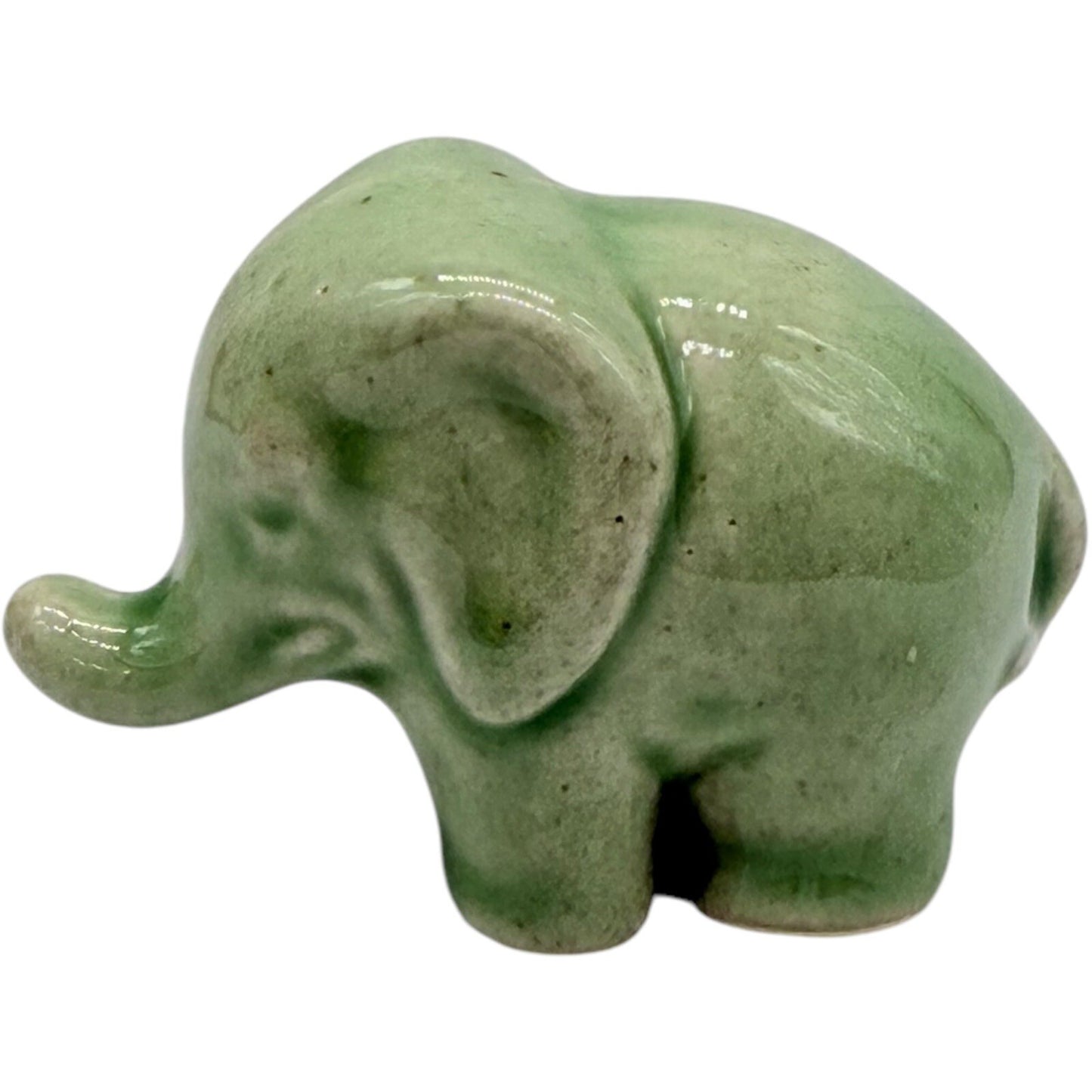 Ceramic Elephant Figurine Green Good Luck Decor Animal Statue Small