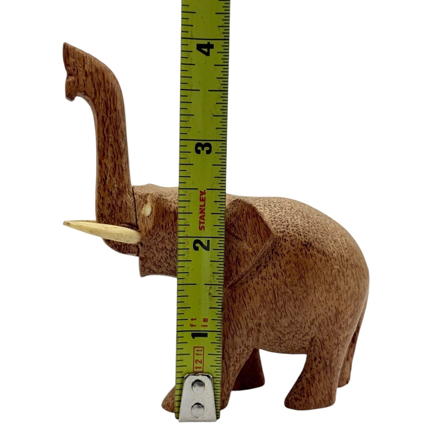 Hand Carved Wooden Elephant Figurine Trunk Up Good Luck Decor Statue