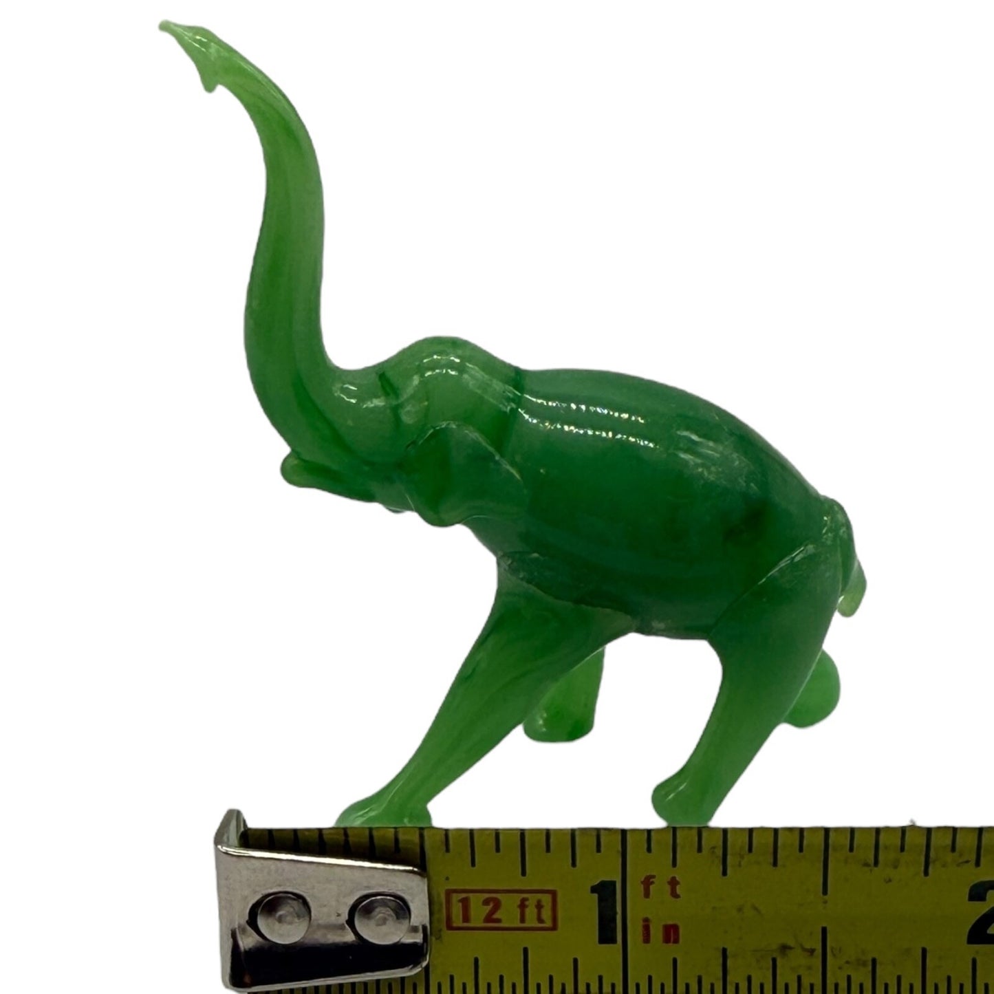 Hand Blown Glass Elephant Set - Swirled Green Family of 10 Vintage Collectibles