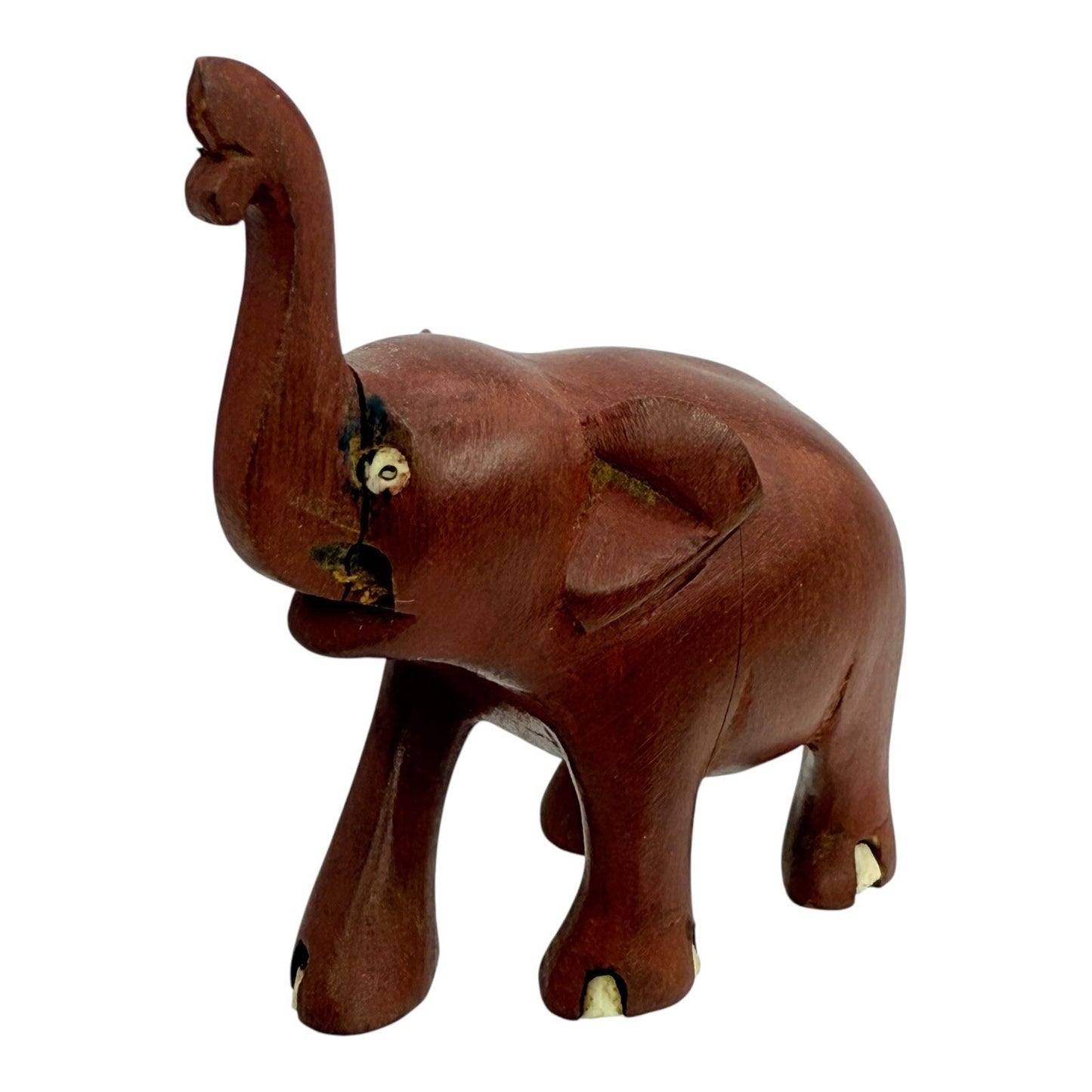 Hand Carved Wooden Elephant Figurine Trunk Up Good Luck Charm Decor Small