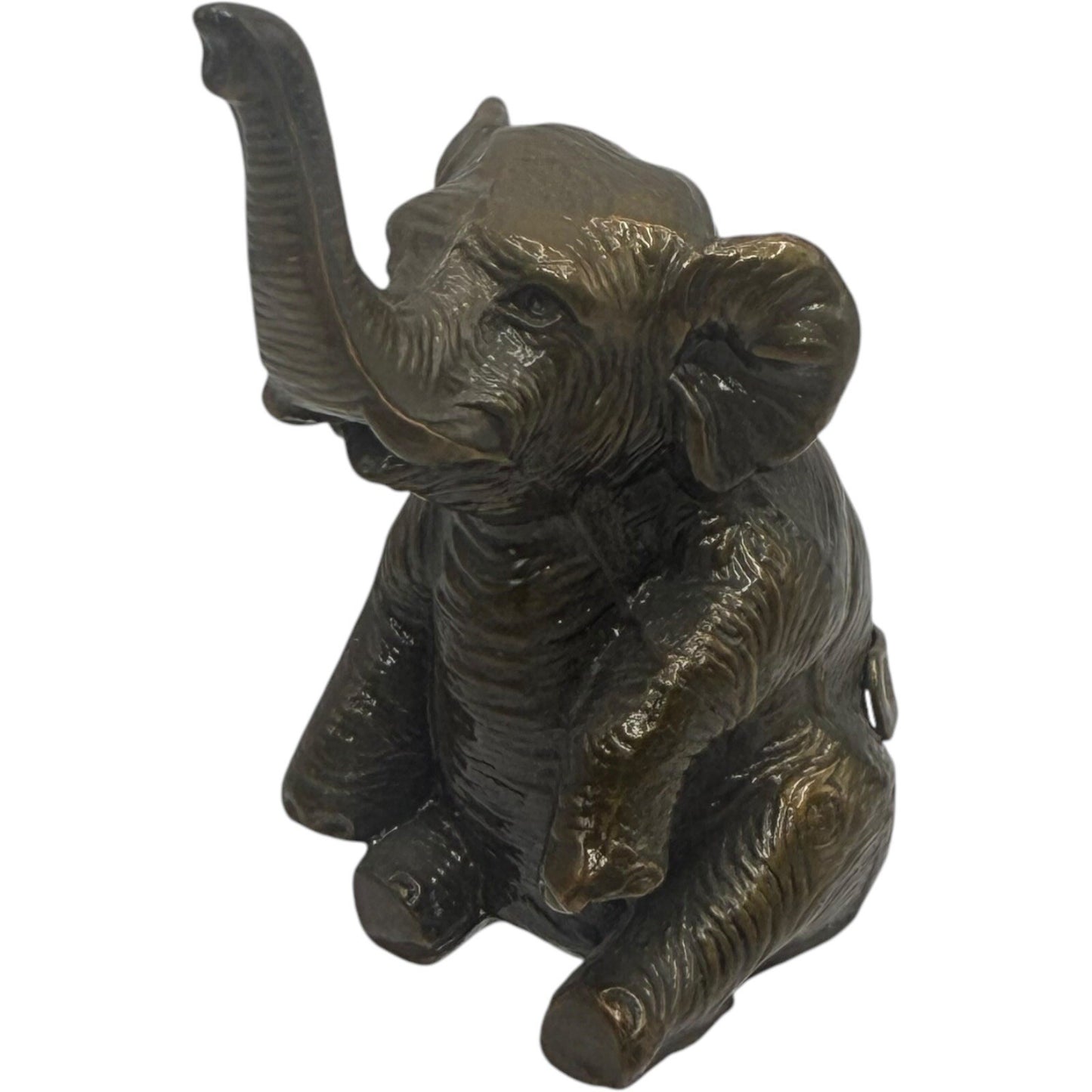 Elephant Figurine Statue Decor Trunk Up Good Luck Bronze Brass Small