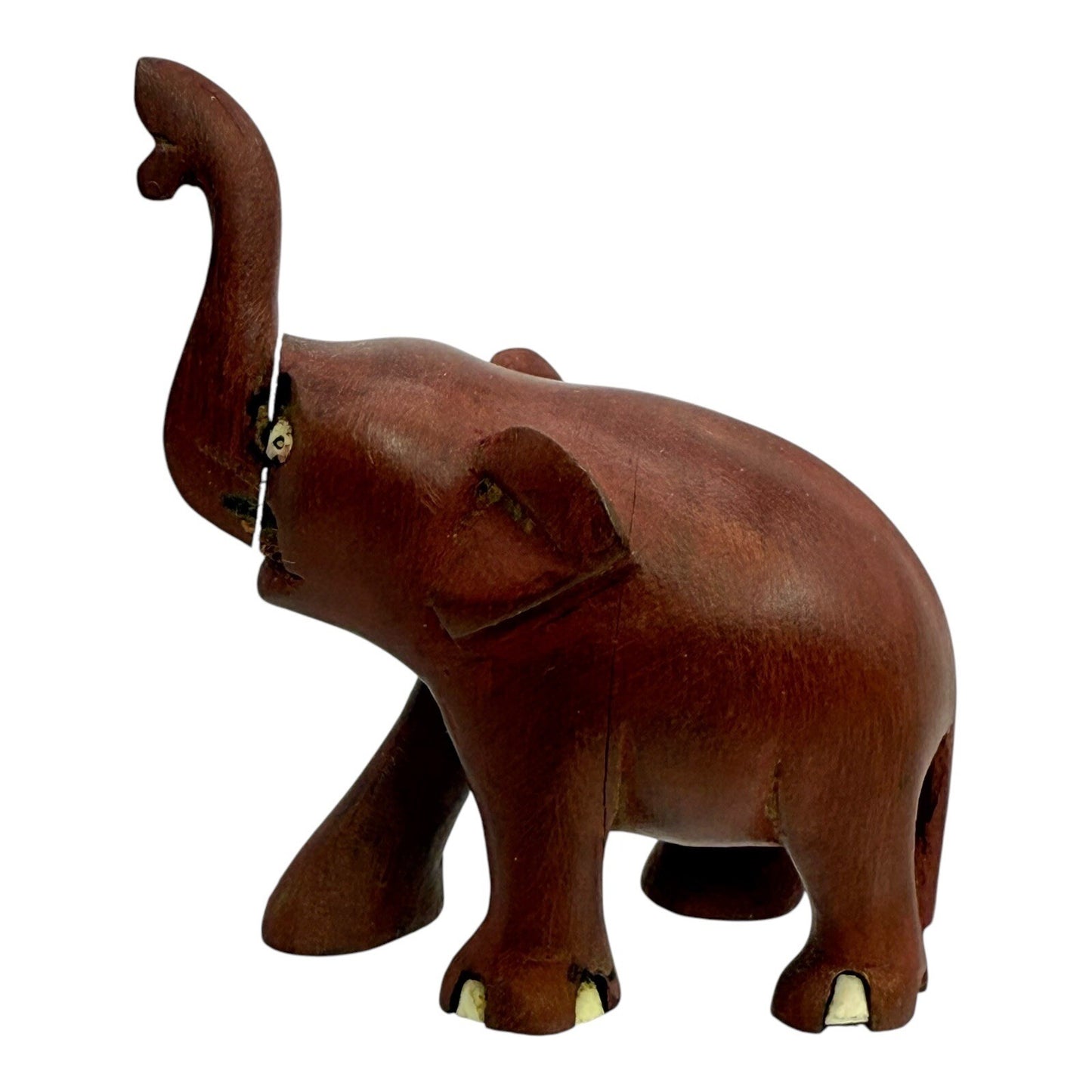 Hand Carved Wooden Elephant Figurine Trunk Up Good Luck Charm Decor Small