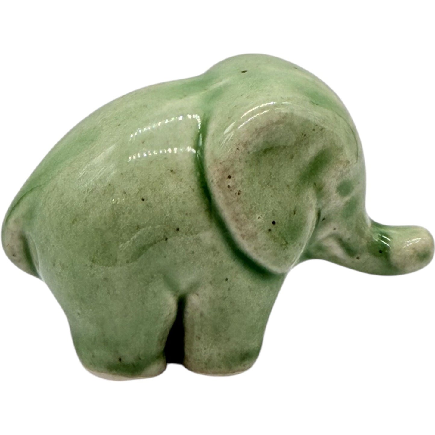 Ceramic Elephant Figurine Green Good Luck Decor Animal Statue Small