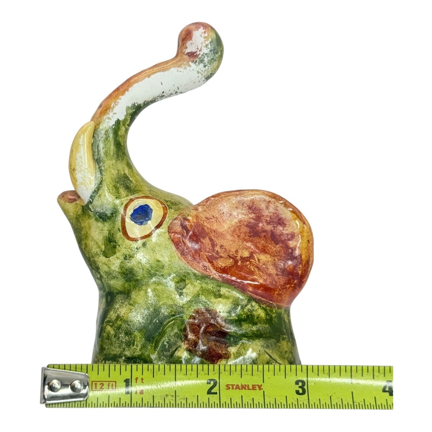 Elephant Colorful Figurine Whimsical Trunk Up Ceramic Decor Accent Piece