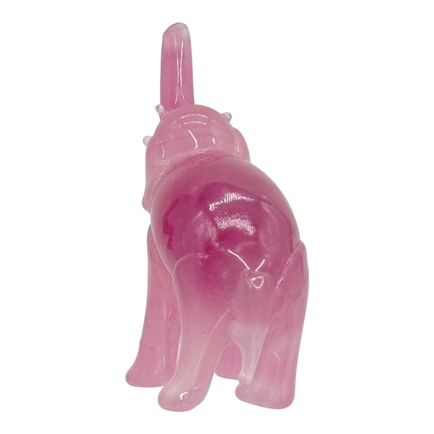 Elephant Figurine Pink Stone Carving Trunk Up Good Luck Charm Decor Small