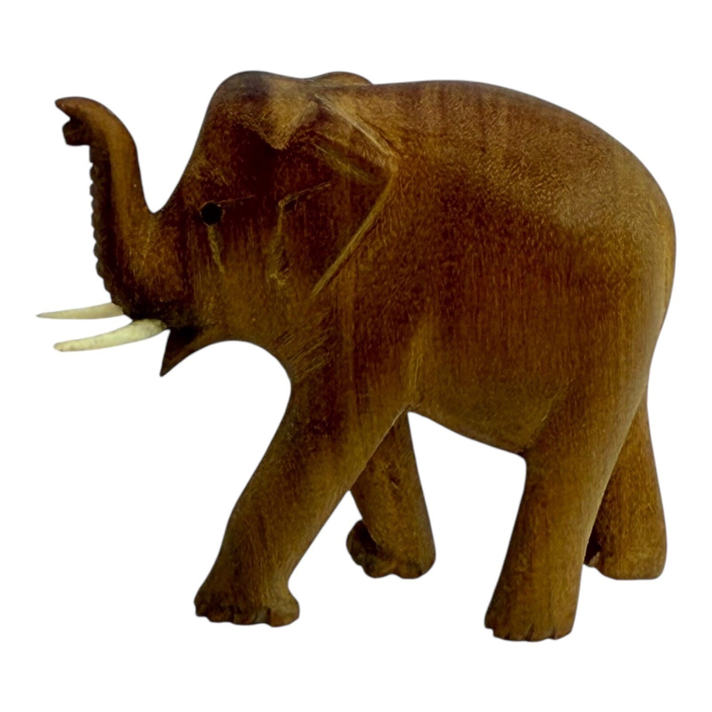 Hand Carved Wood Elephant Figurine Animal Statue Home Decor Trunk Up Small
