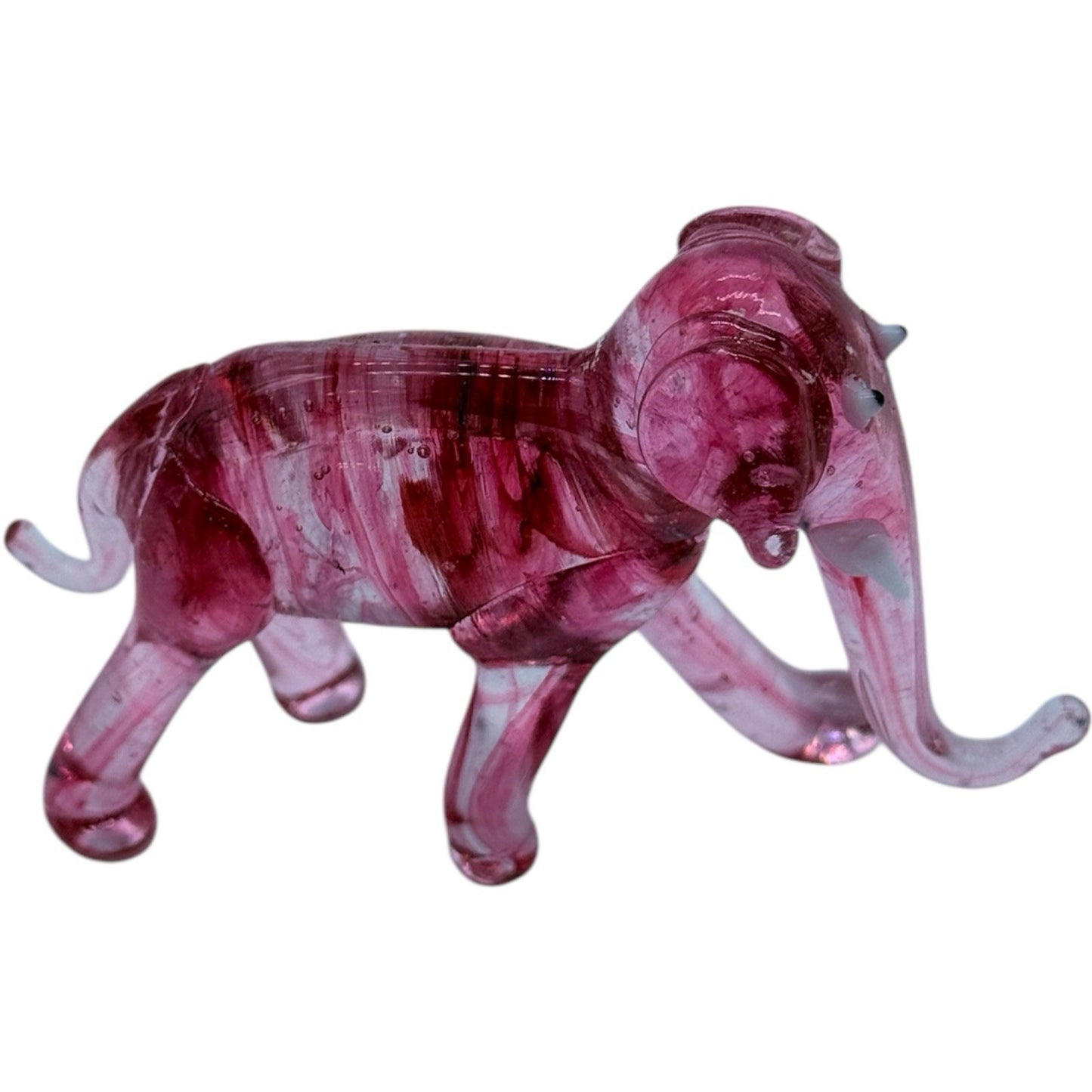 Vintage Hand Blown Clear Glass Pink Elephant Figurine - Made in Japan